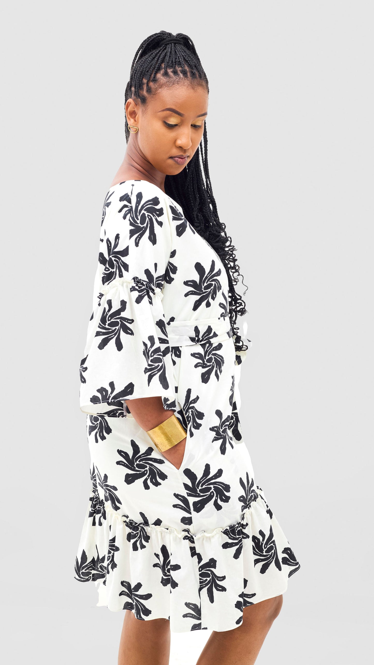 Safari Naledi Flounce Tent Dress - White / Black Nale Print