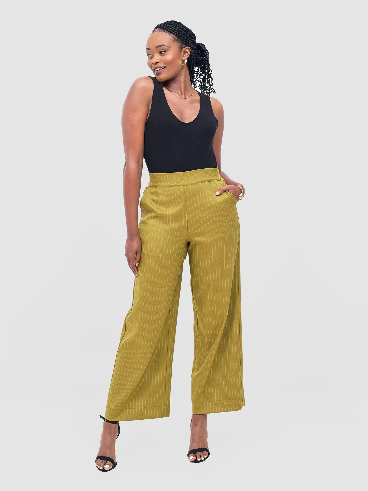 Vivo Niari Full Length Pants - Olive Pinstripes