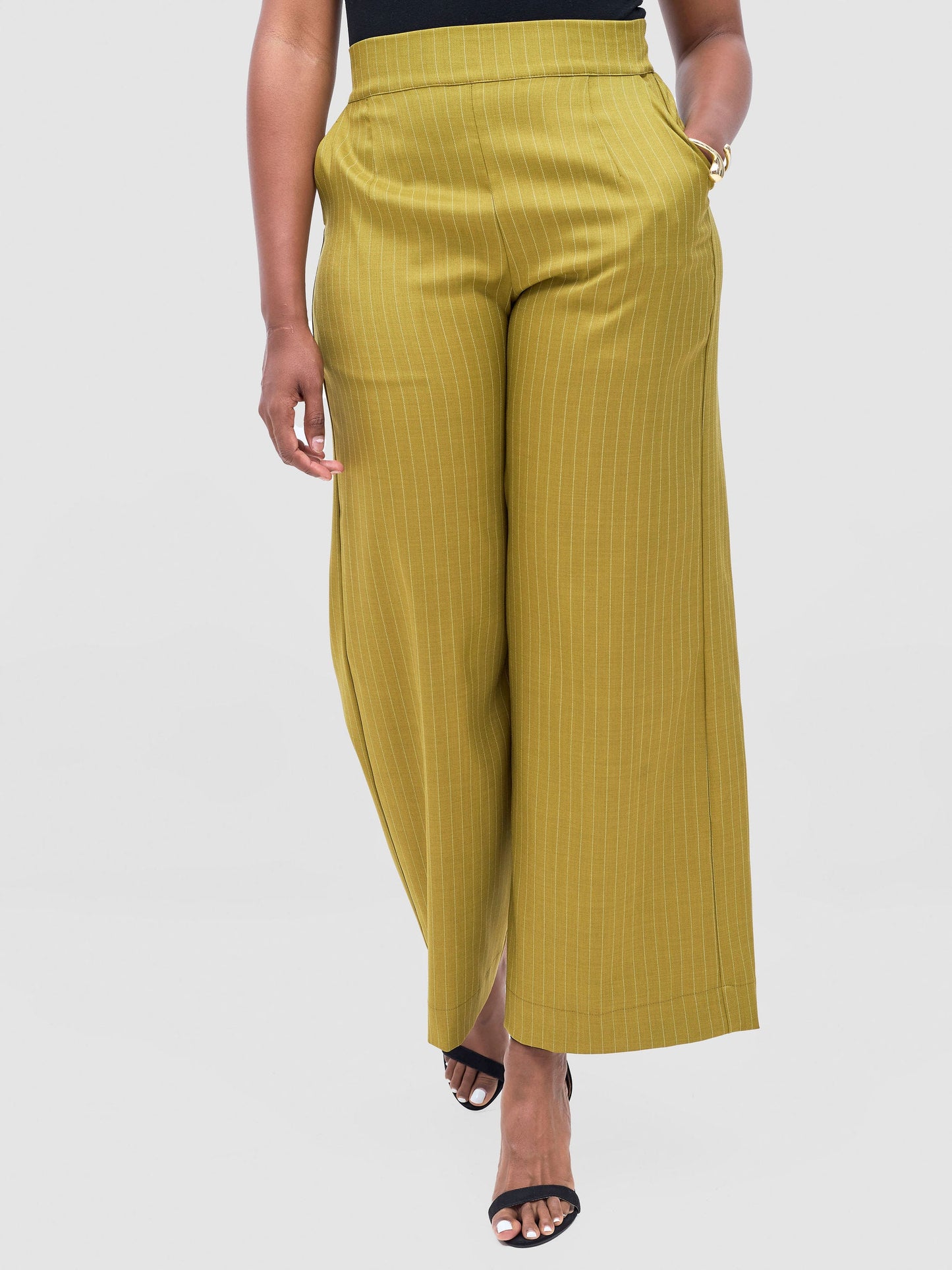 Vivo Niari Full Length Pants - Olive Pinstripes