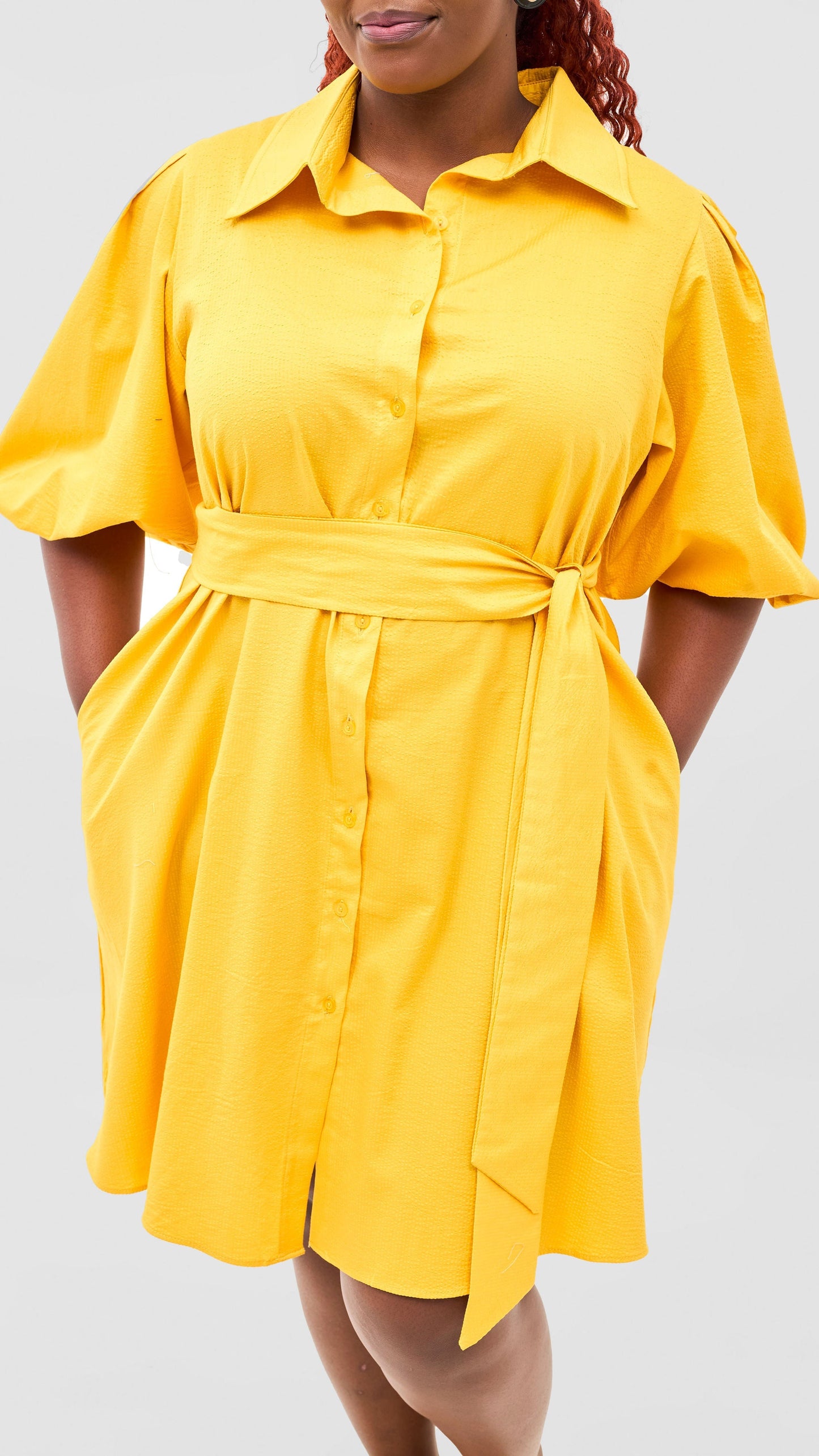 Safari Naledi 3/4 Sleeve Tent Dress - Yellow Puff Stripes