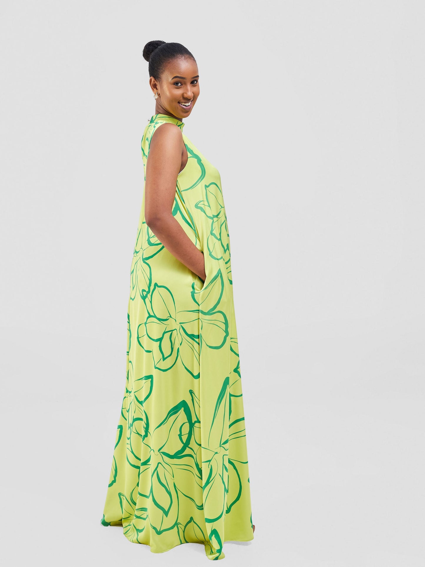 Vivo Thando Mock Neck Maxi Dress - Lime / Sea Green Ruvu Print