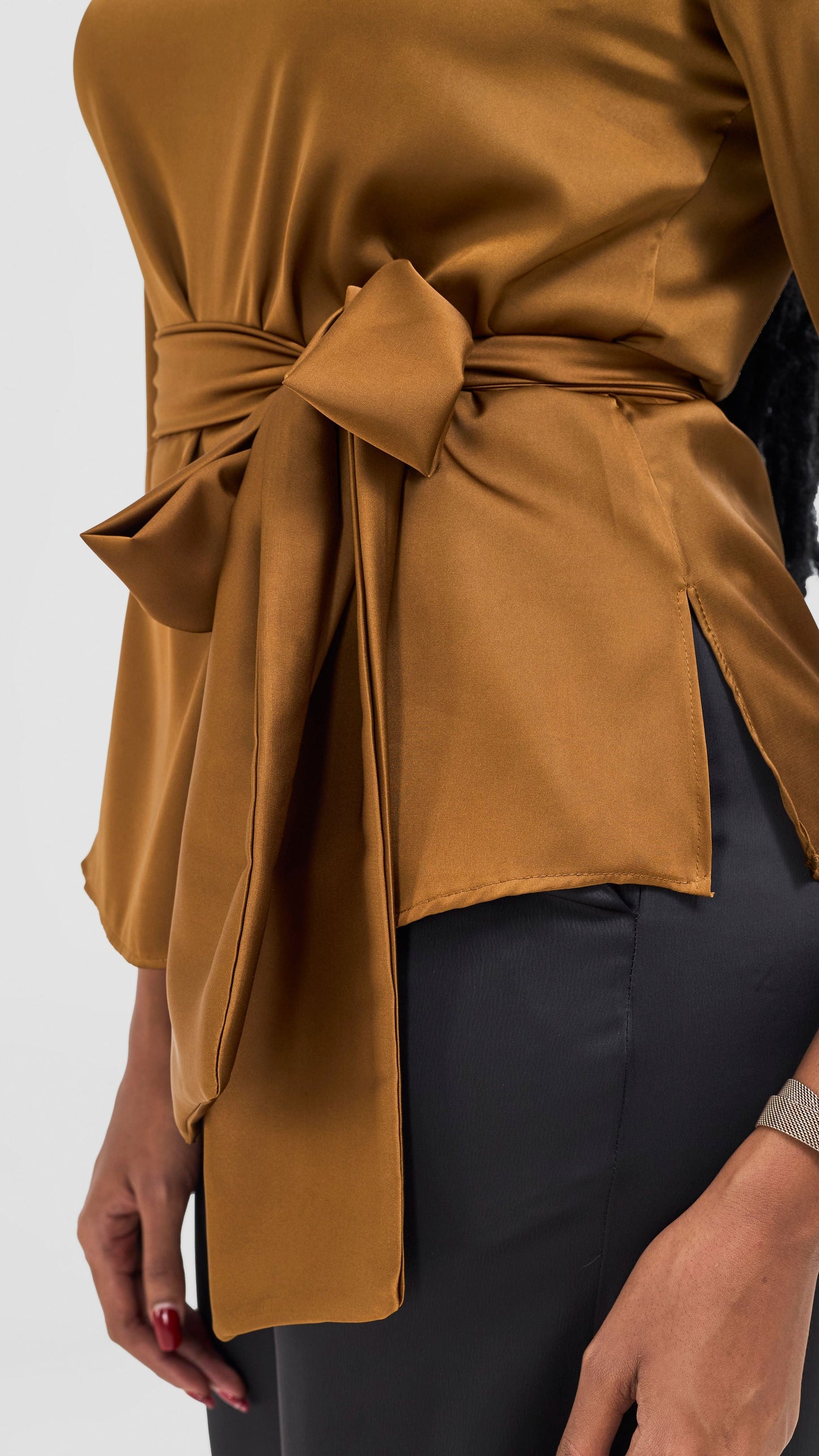Vivo Takali 3/4 Sleeve Tie Top - Light Brown