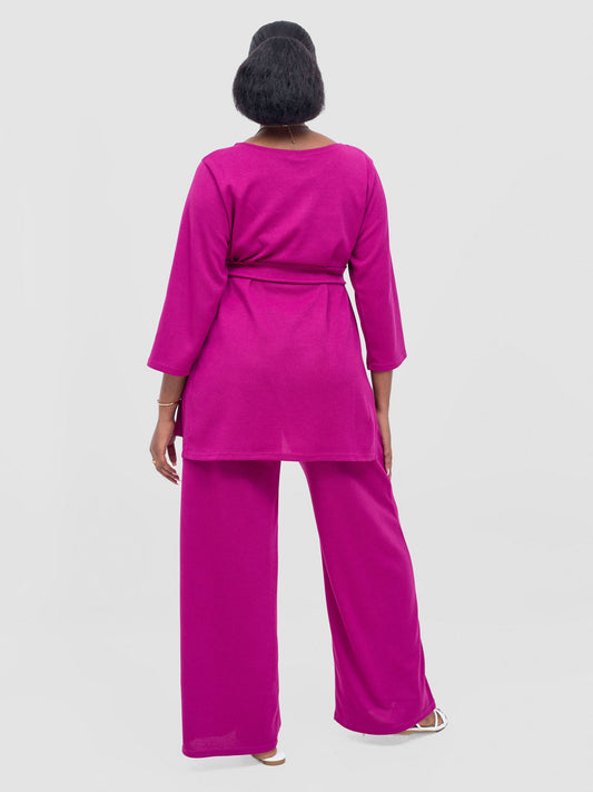 Vivo Rema 3/4 Sleeve Side Slit Tunic Top  - Fuschia