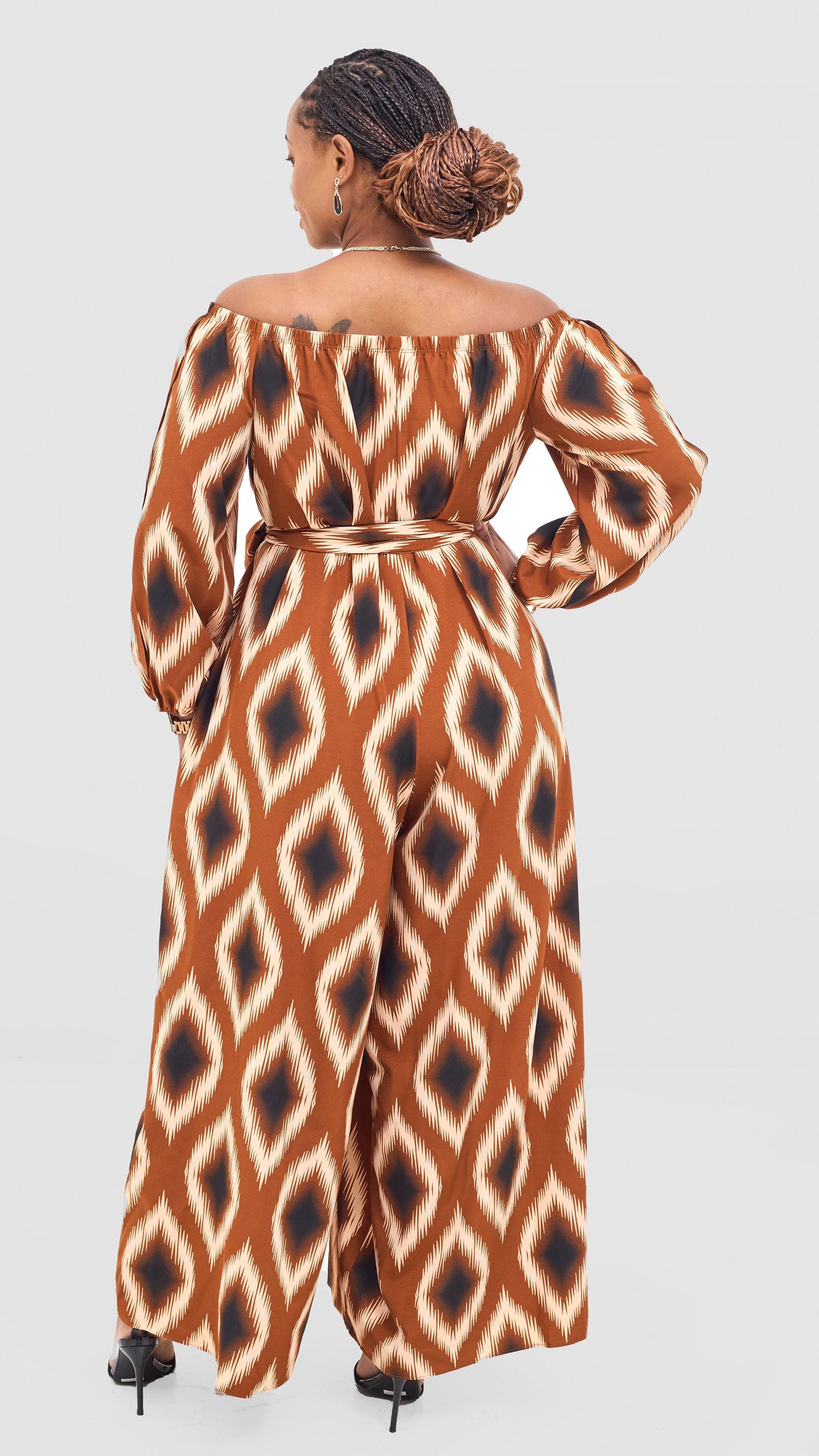 Vivo Yumi Off Shoulder Jumpsuit - Cream / Rust Rumi Print