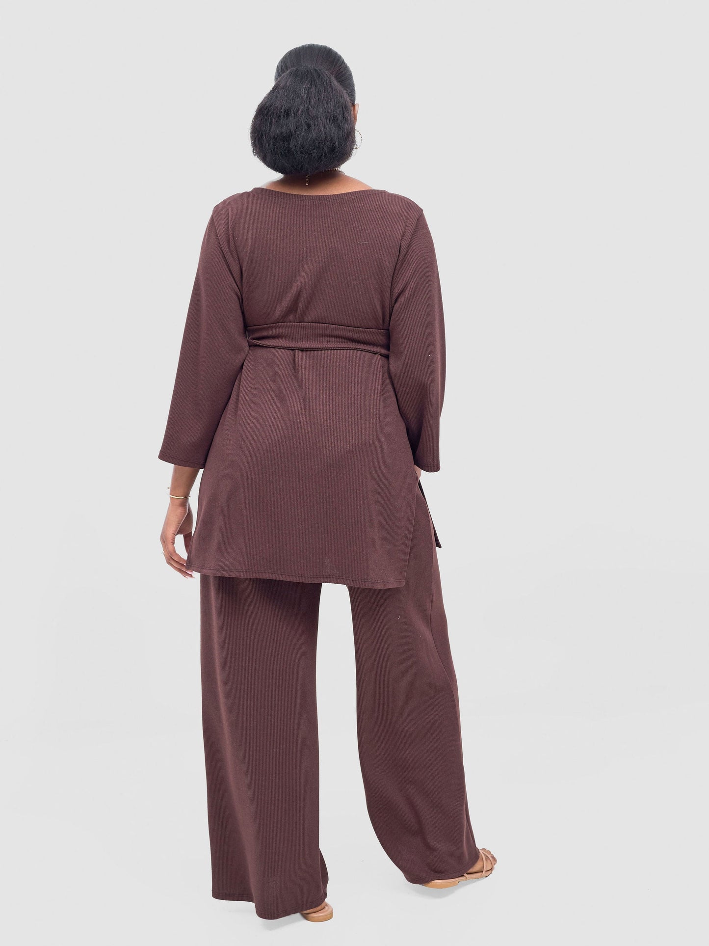 Vivo Rema 3/4 Sleeve Side Slit Tunic Top  - Dark Brown