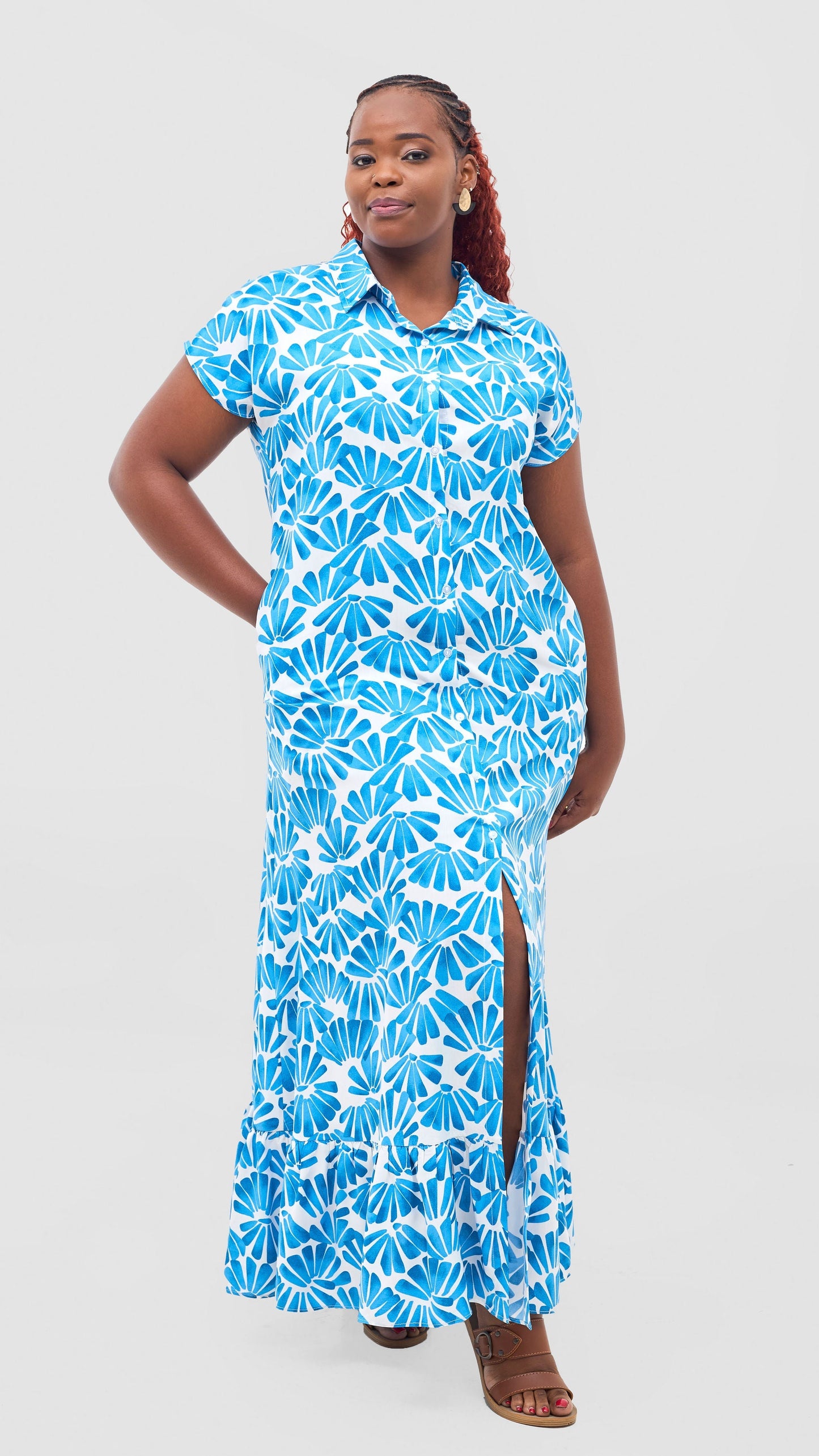 Vivo Maisha Drop Shoulder Maxi Dress - Light Blue / White Mai Print