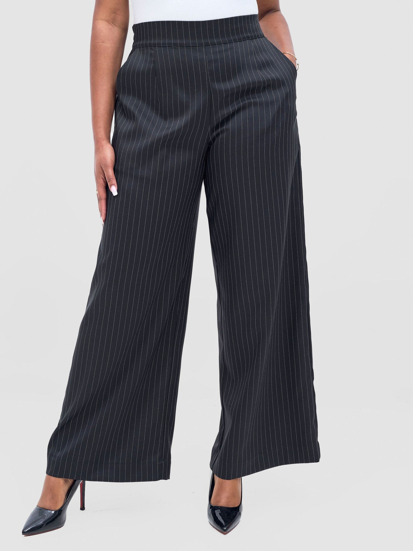 Vivo Niari Full Length Pants - Black Pinstripes