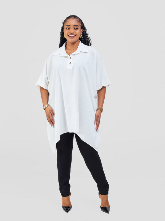 Vivo Ava Shirt Collar Tunic Top - Off White