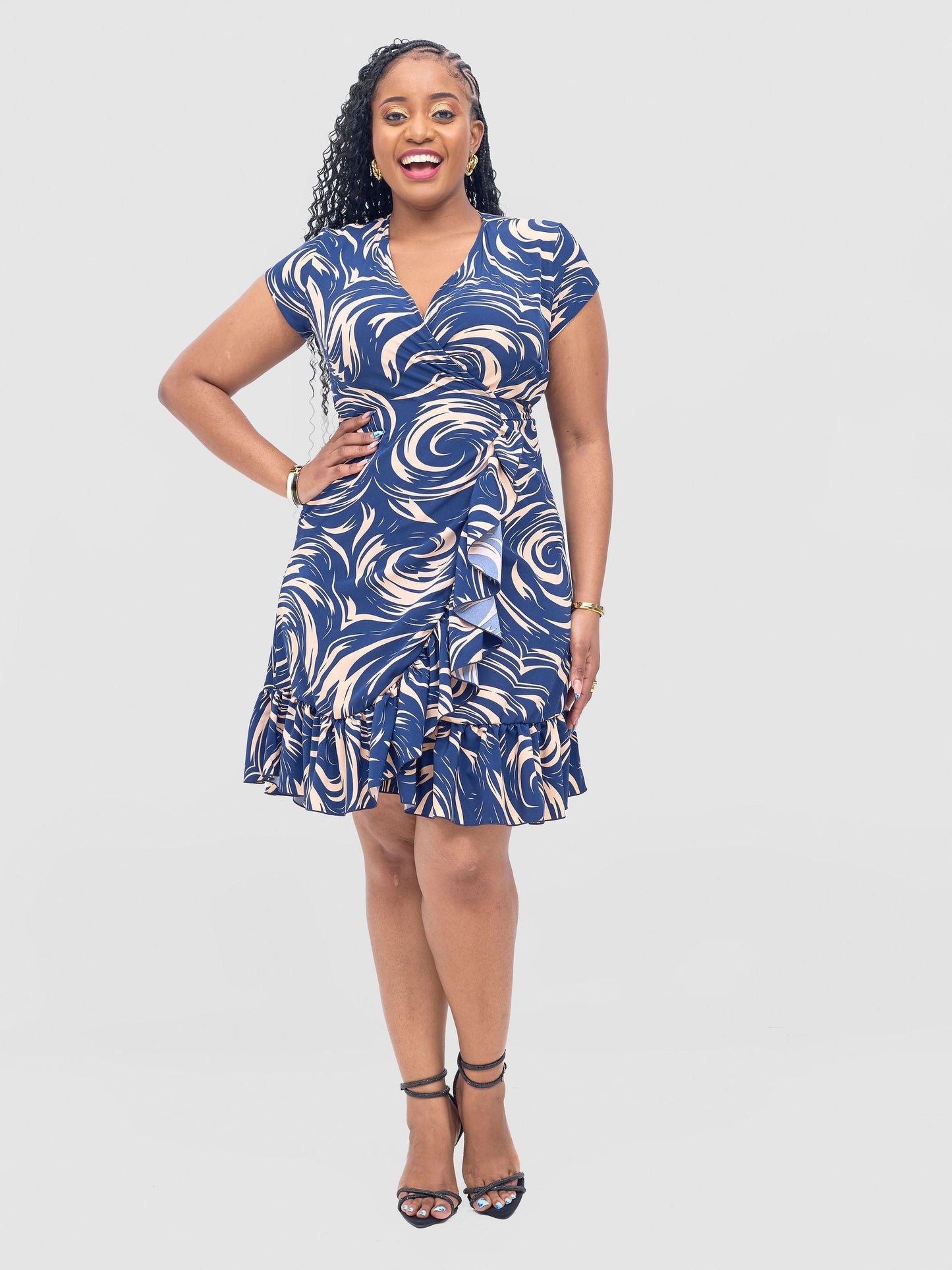 Vivo Nasinka Wrap Dress - Navy / Peach Naka Print