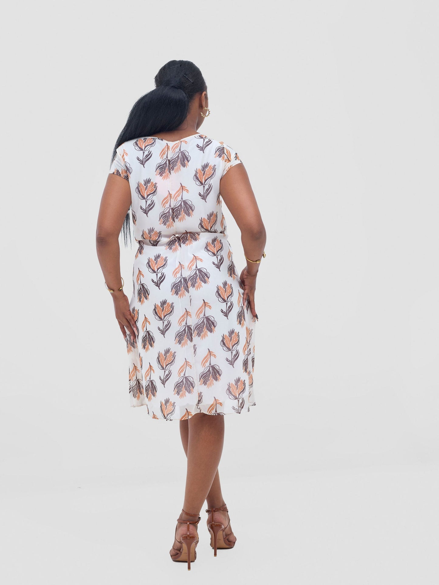 Vivo Sierra Cap Sleeve Tent Chiffon Dress - Chocolate / Rust Yana Print