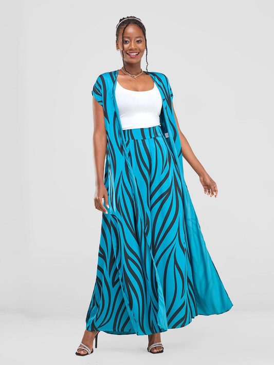 Vivo Chidii Drop Shoulder Kimono - Teal / Black Ameli Print