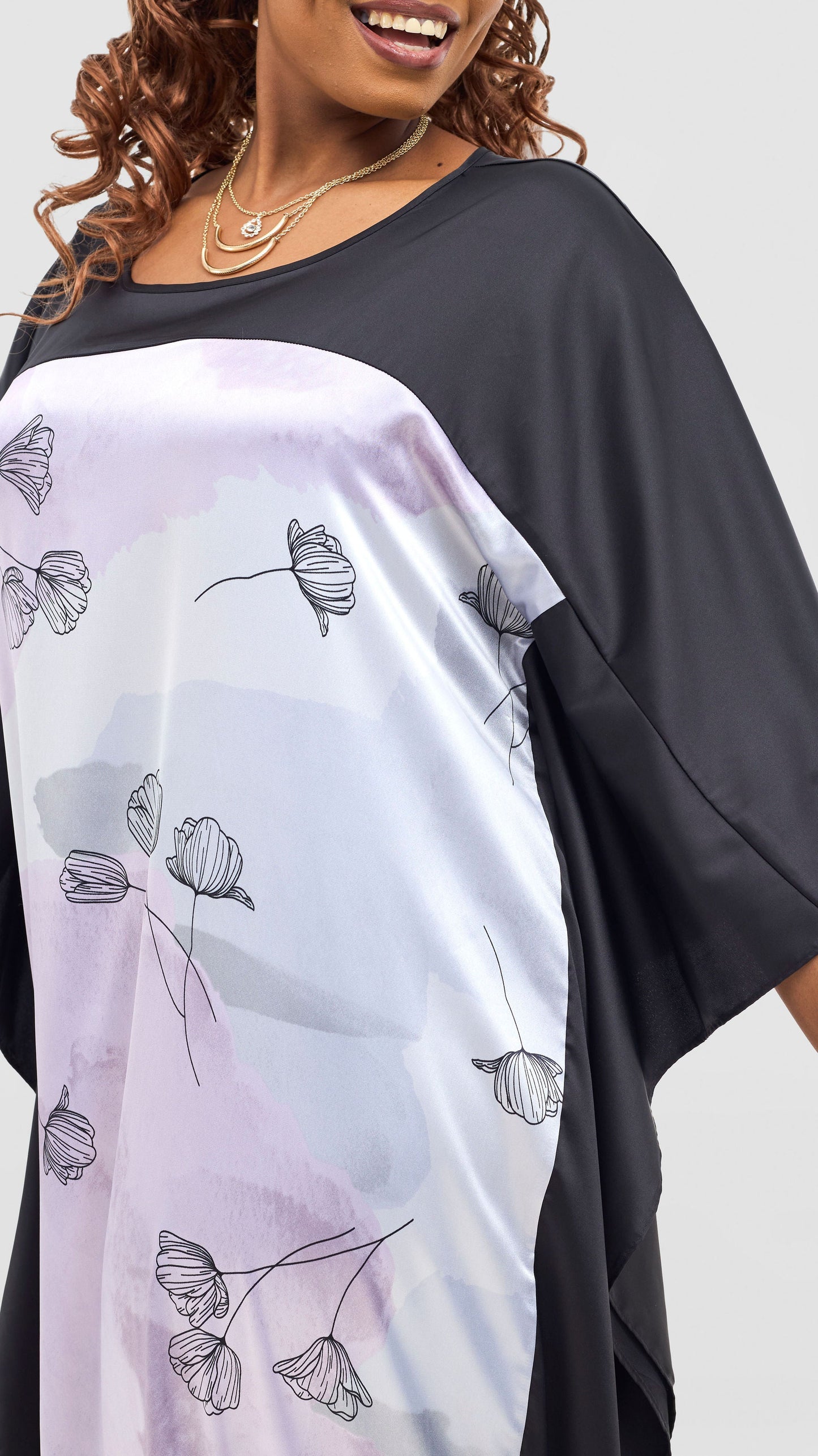 Vivo Keza Satin Border Maxi Kaftan - Lilac / Light Blue Awat Print