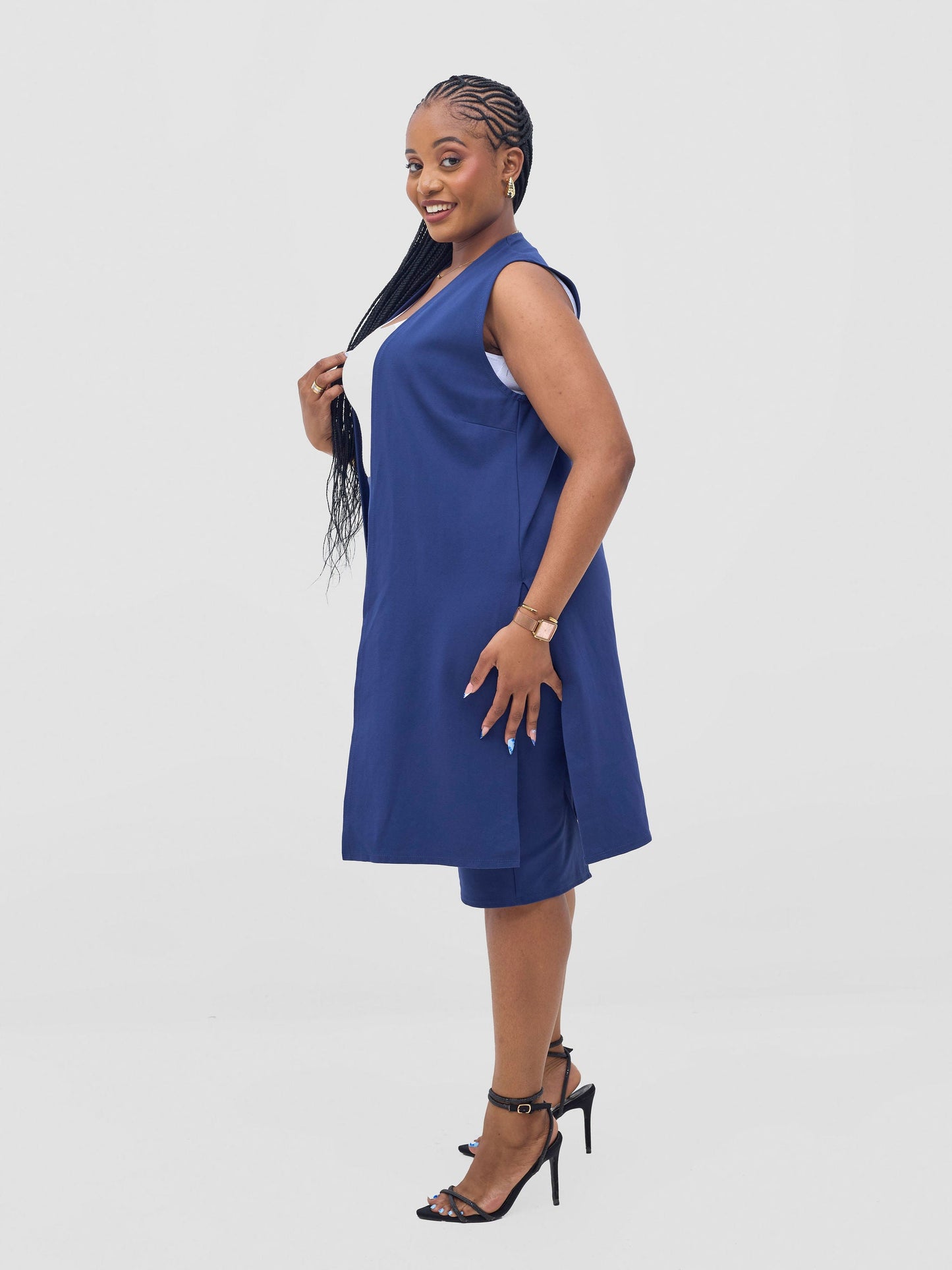 Vivo Waridi Sleeveless Overcoat - Navy Blue