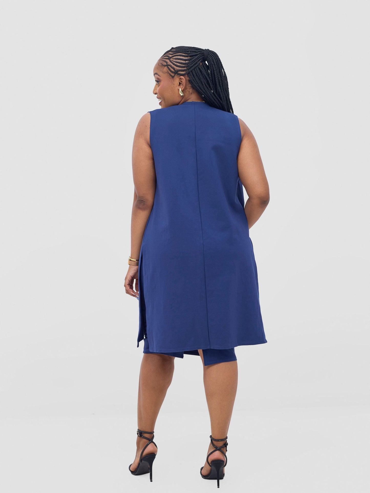 Vivo Waridi Sleeveless Overcoat - Navy Blue