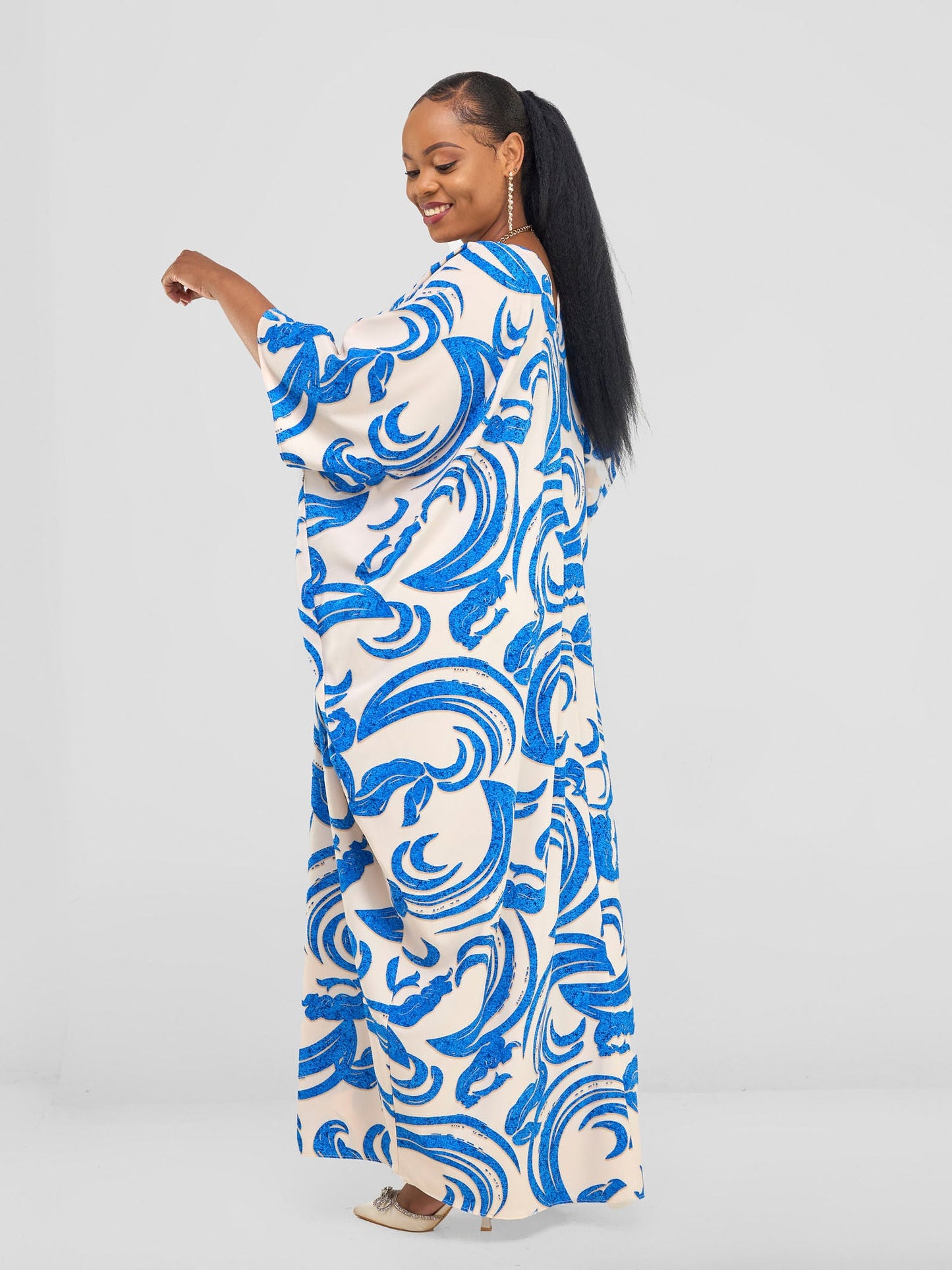 Vivo Maisha Dolman Maxi Kaftan - Blue Abstract Print