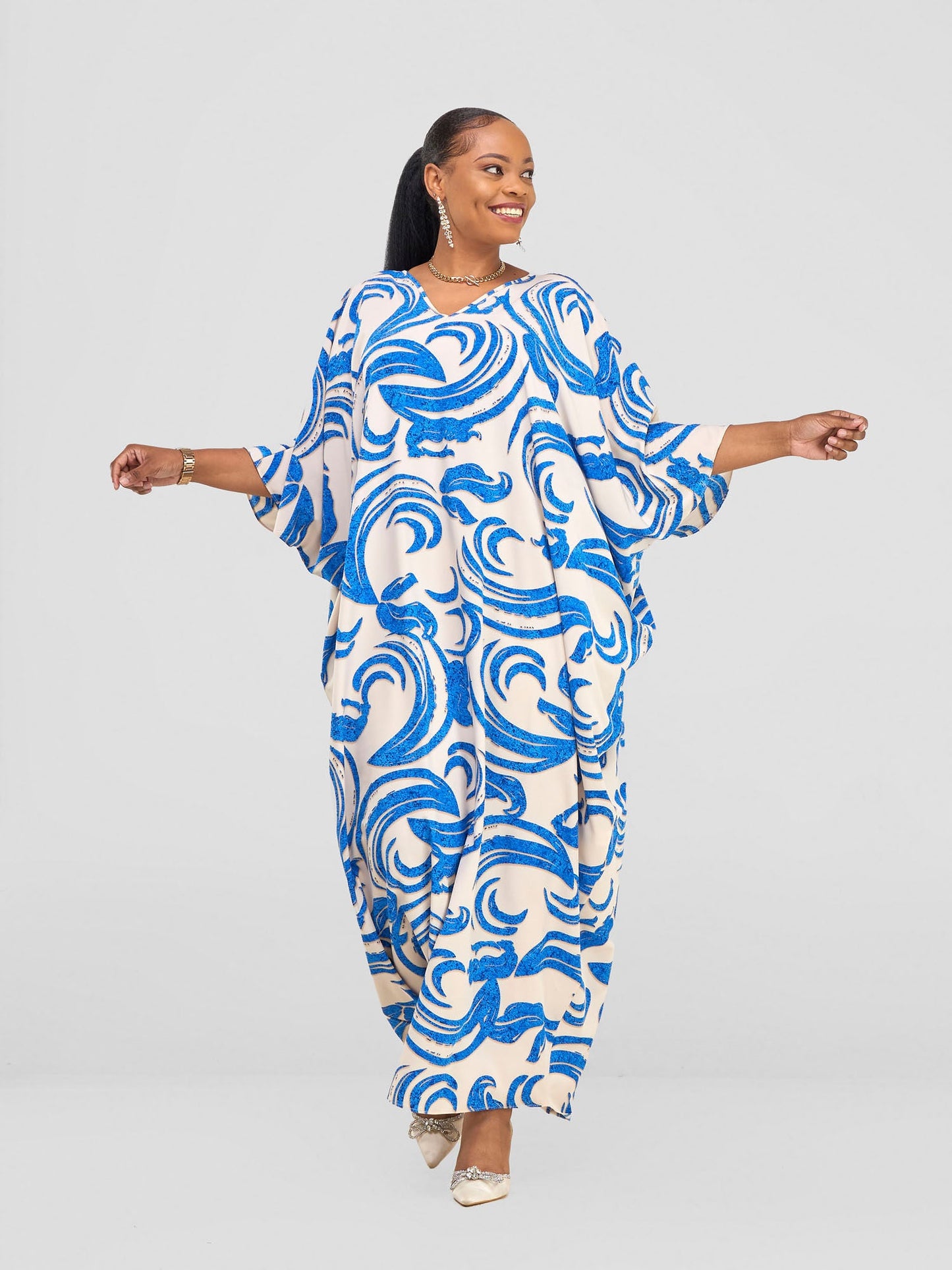 Vivo Maisha Dolman Maxi Kaftan - Blue Abstract Print