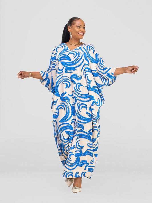 Vivo Maisha Dolman Maxi Kaftan - Blue Abstract Print