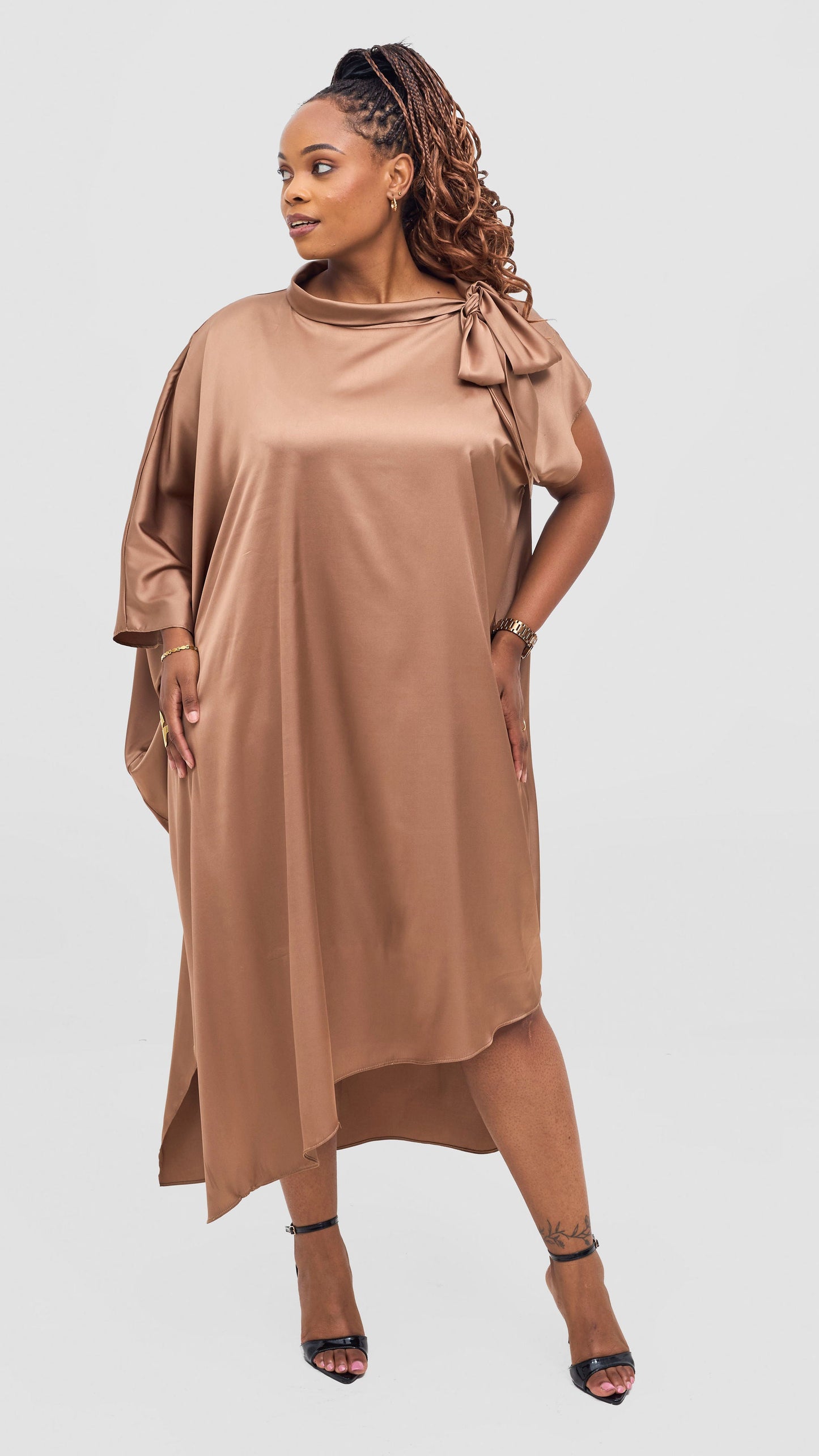 Vivo Takali Asymmetrical Midi Length Kaftan - Brown