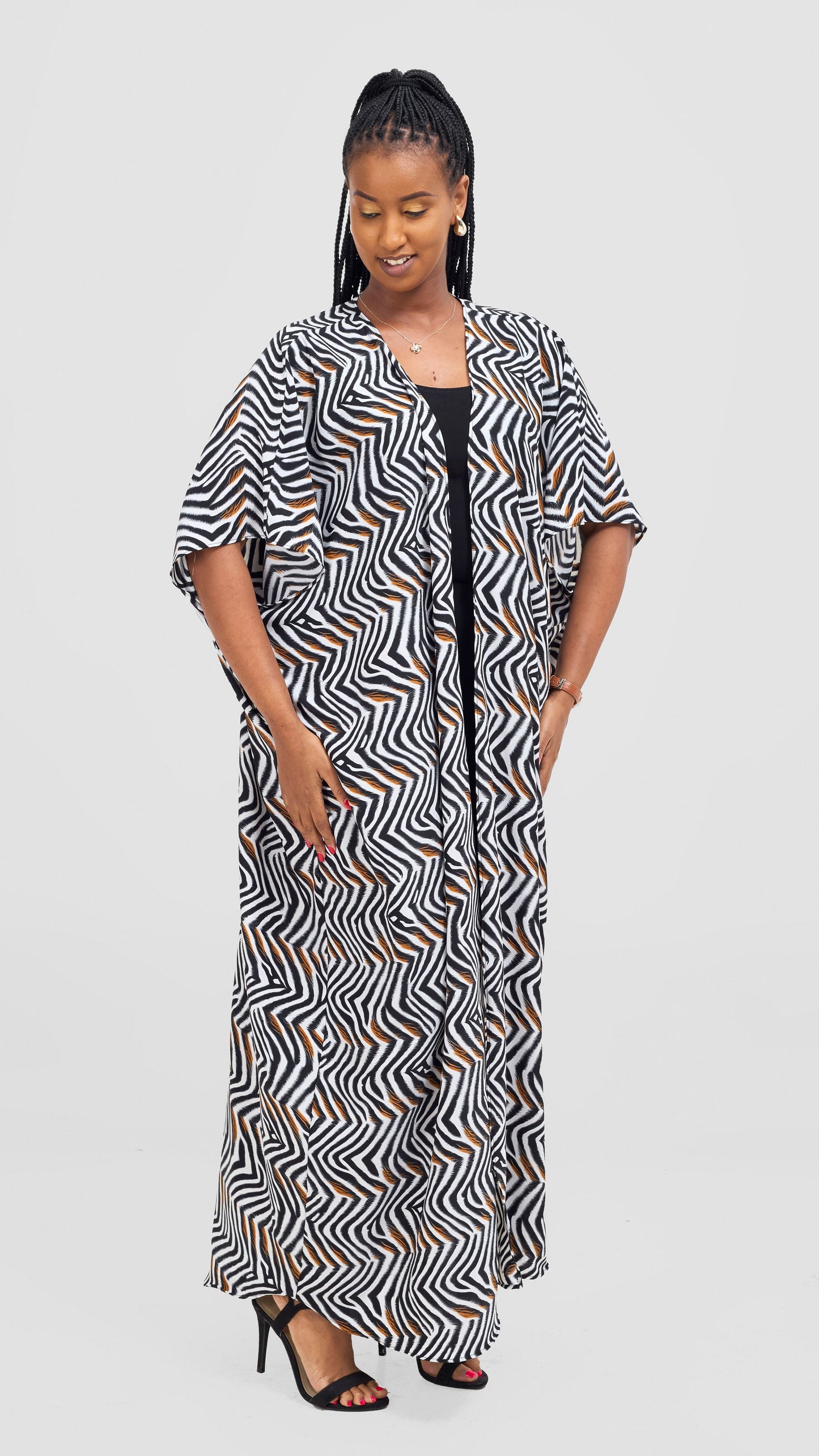 Vivo Maisha Wide Kimono - Cream / Black Print