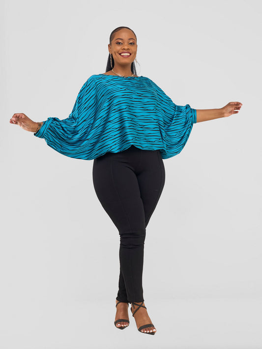 Vivo Chidii Batwing Top  - Teal / Black Sidi Print