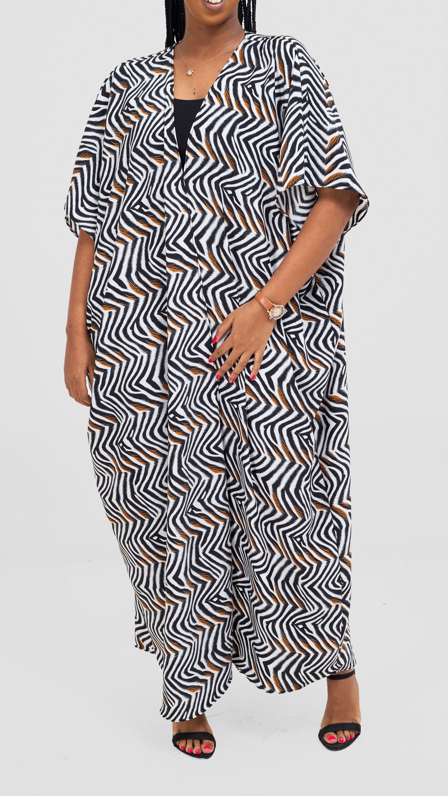 Vivo Maisha Wide Kimono - Cream / Black Print