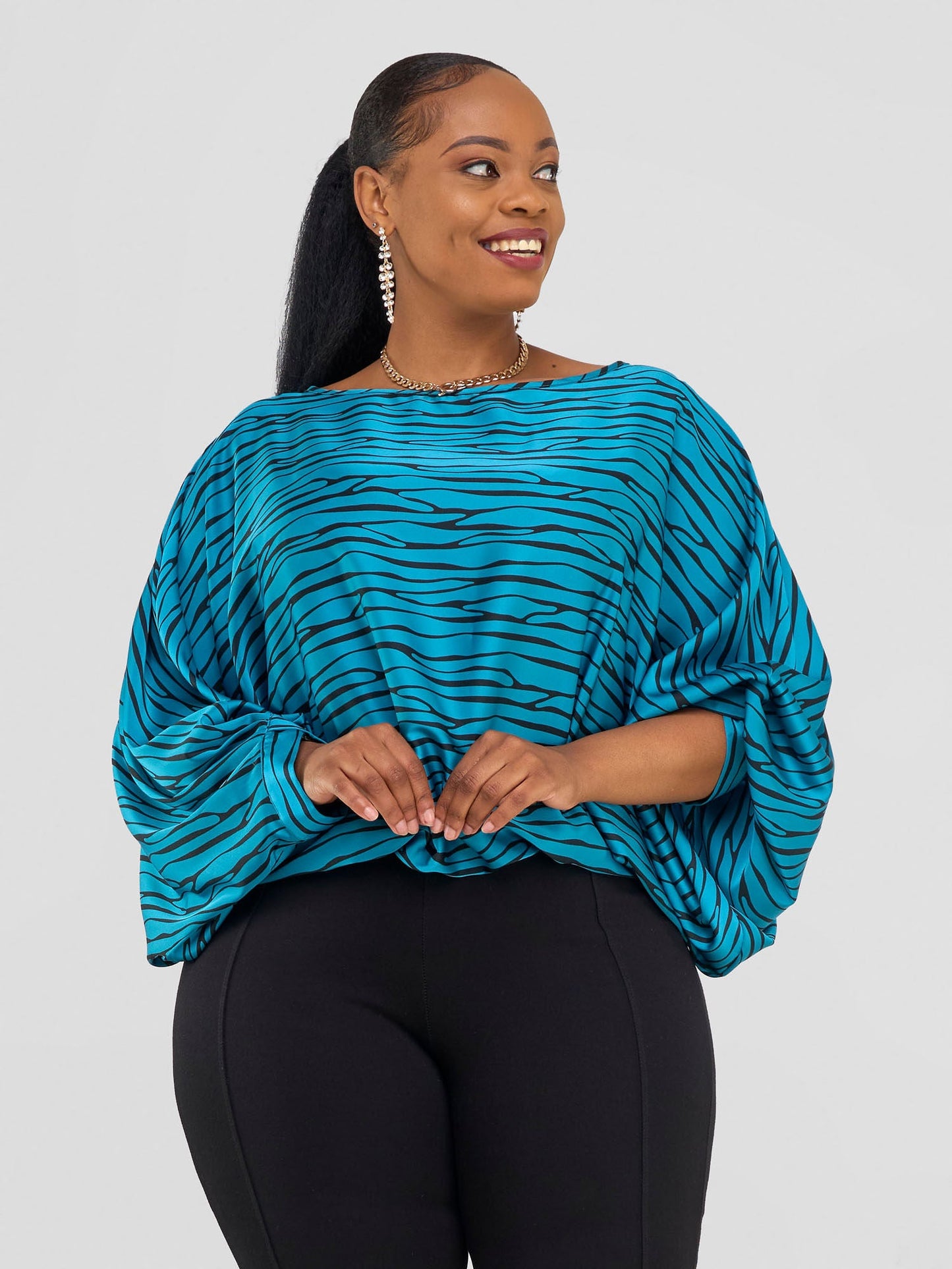 Vivo Chidii Batwing Top  - Teal / Black Sidi Print