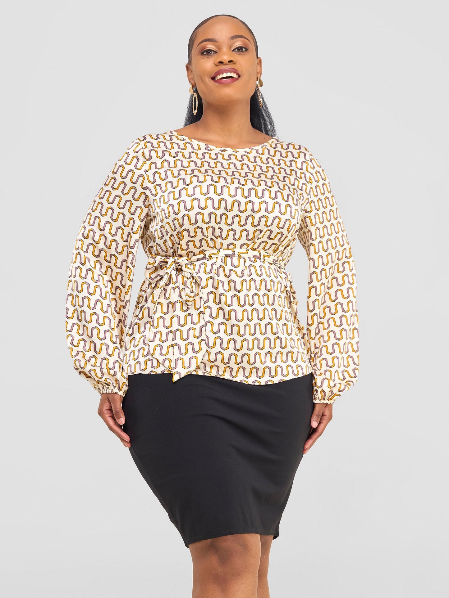 Vivo Basic Satin Bishop Sleeved Top - Rose Purple Chala Print