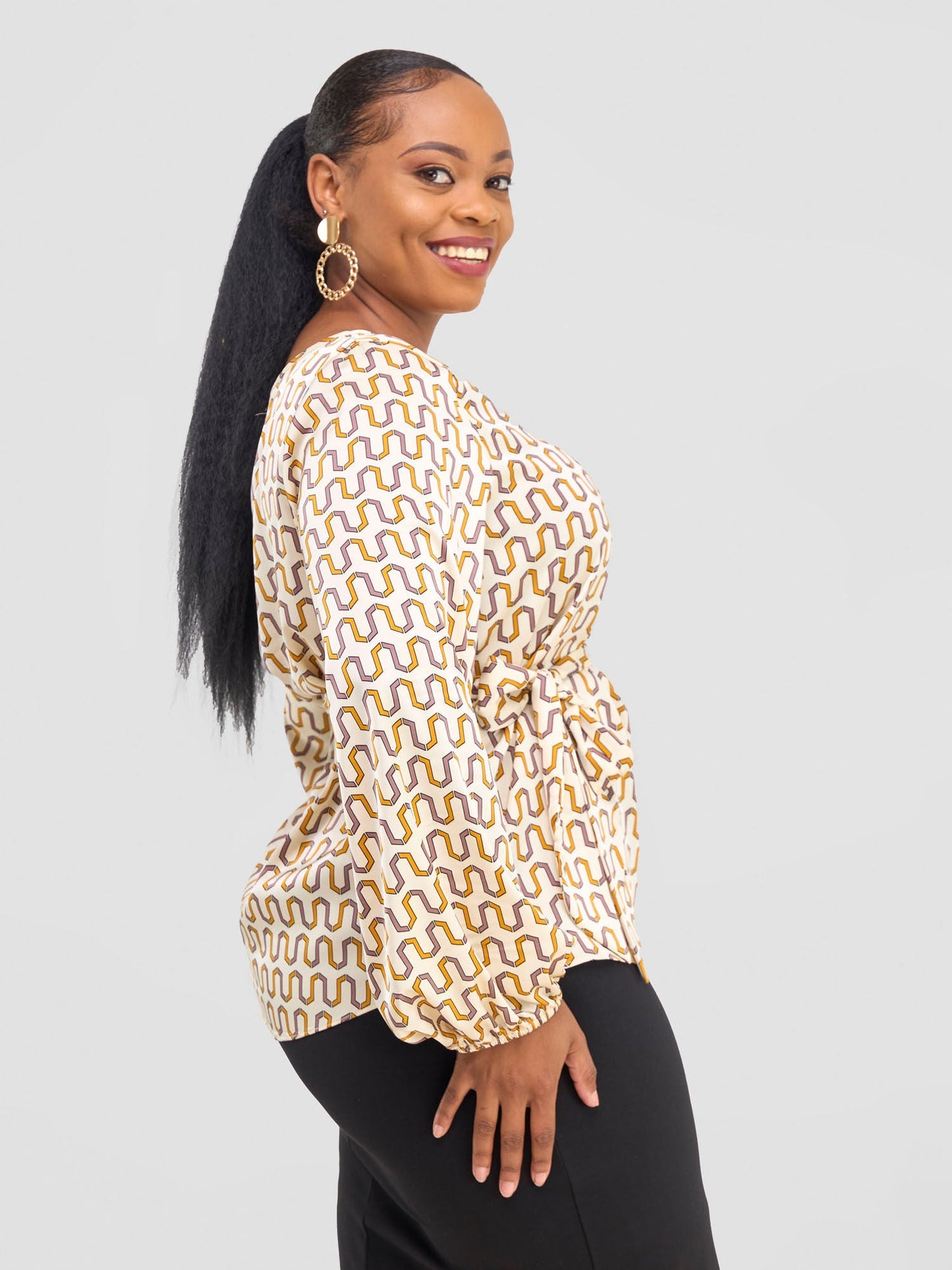 Vivo Basic Satin Bishop Sleeved Top - Rose Purple Chala Print