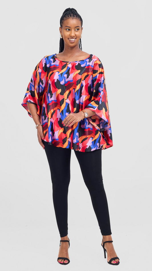 Vivo Keza  Circular Loose Top - Purple / Navy Daze Print