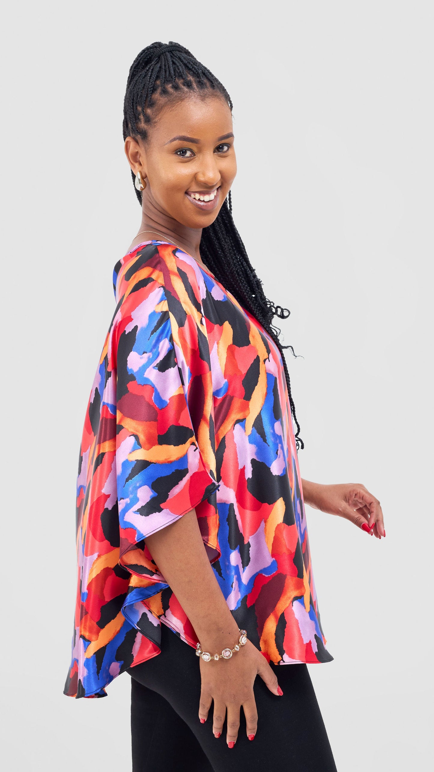 Vivo Keza  Circular Loose Top - Purple / Navy Daze Print