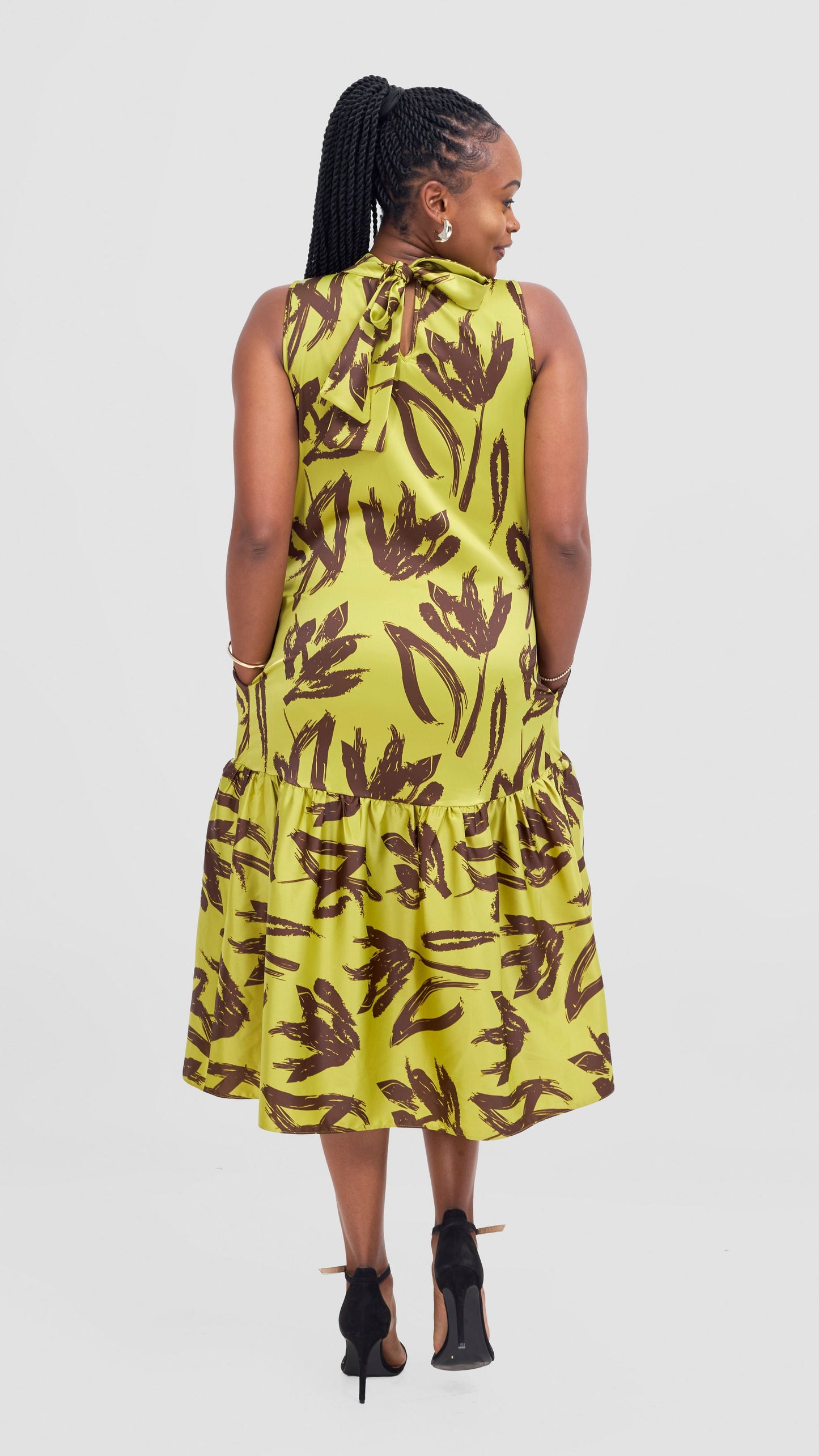 Vivo Takali Frilled Midi Dress - Rust / Black Ela Print
