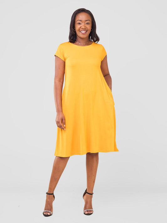 Vivo Leila Cap Sleeve Tent Knee Length Dress - Mustard