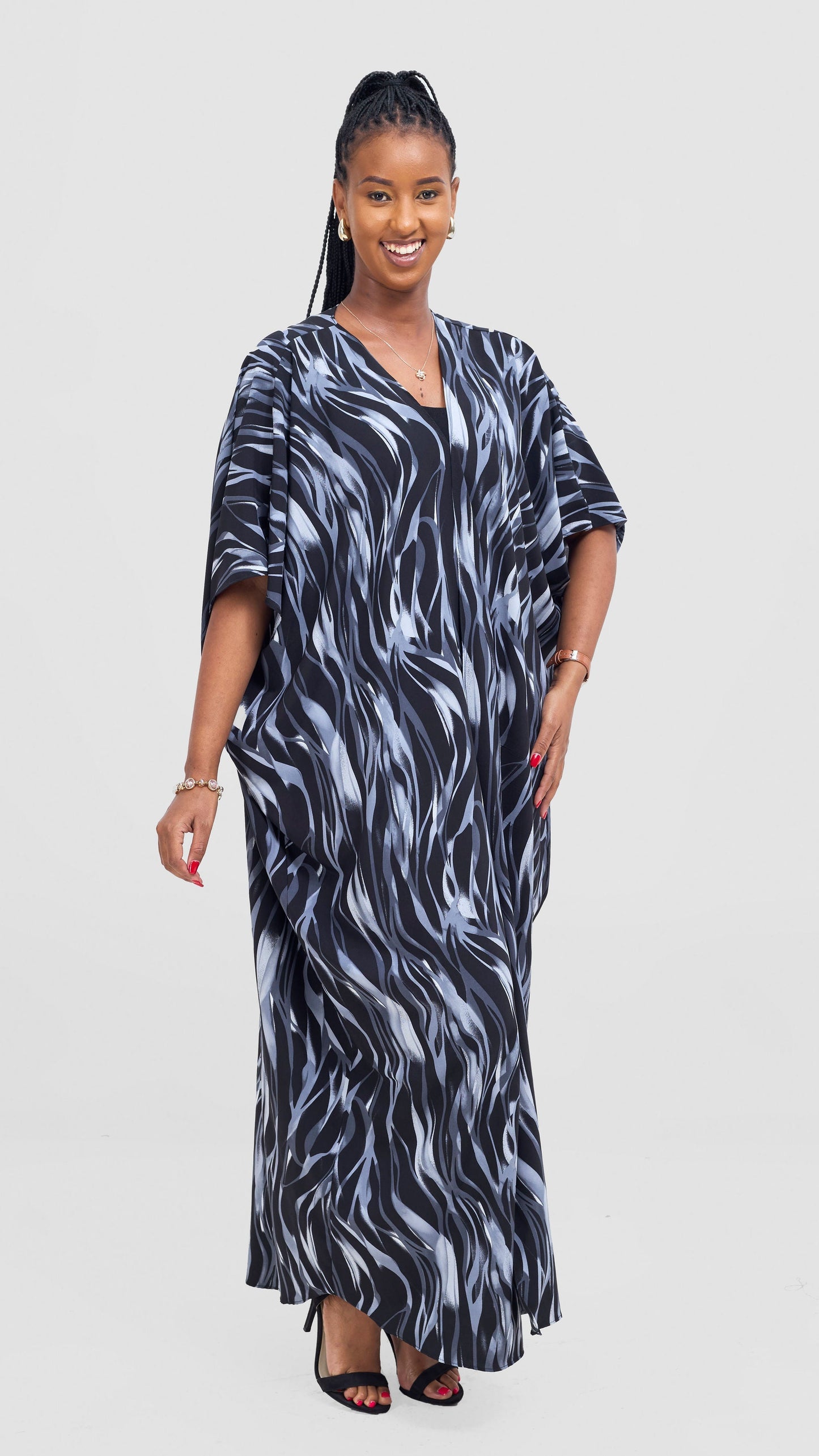 Vivo Maisha Wide Kimono - Grey / Black Print