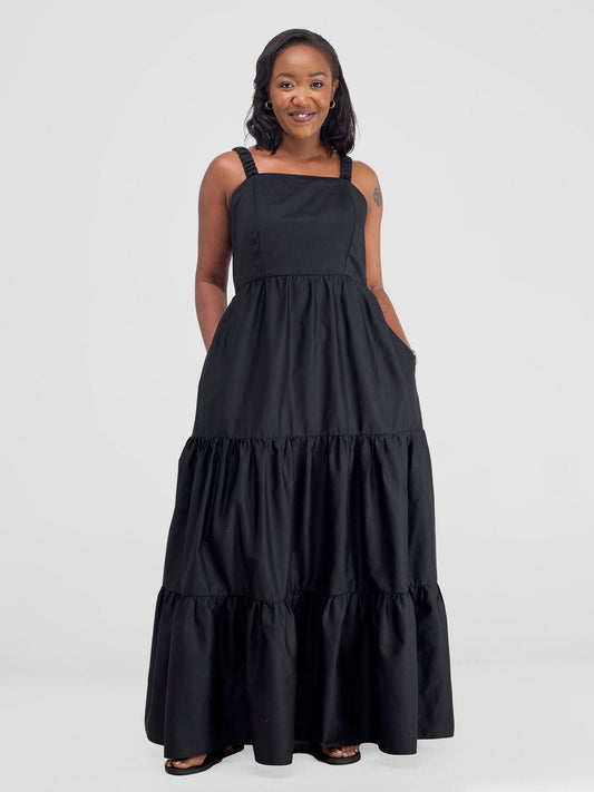 Safari Kikoy Tie Back Maxi Dress - Black