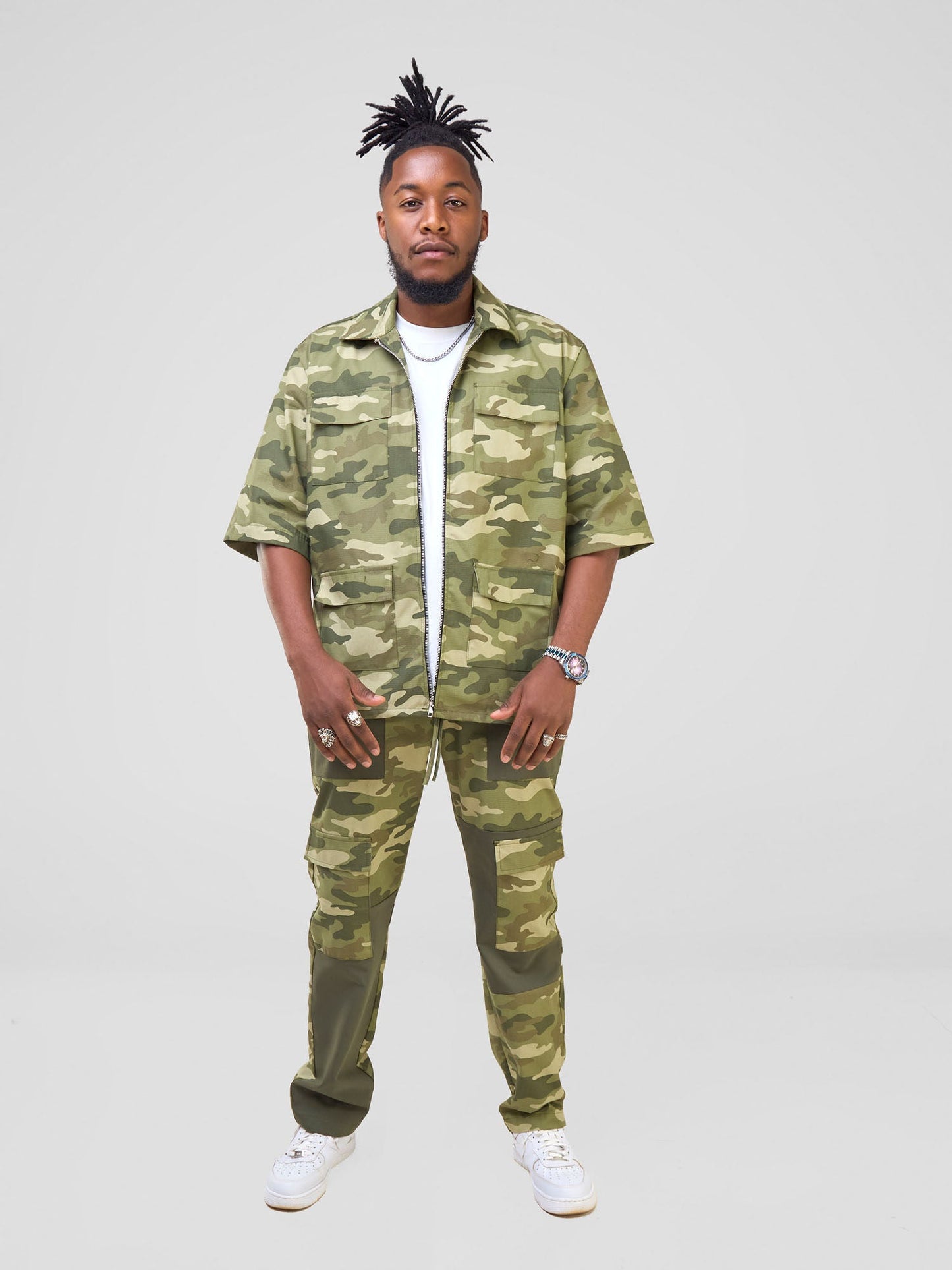 Zoya Temo Mens Zipped  Overshirt - Green Camo