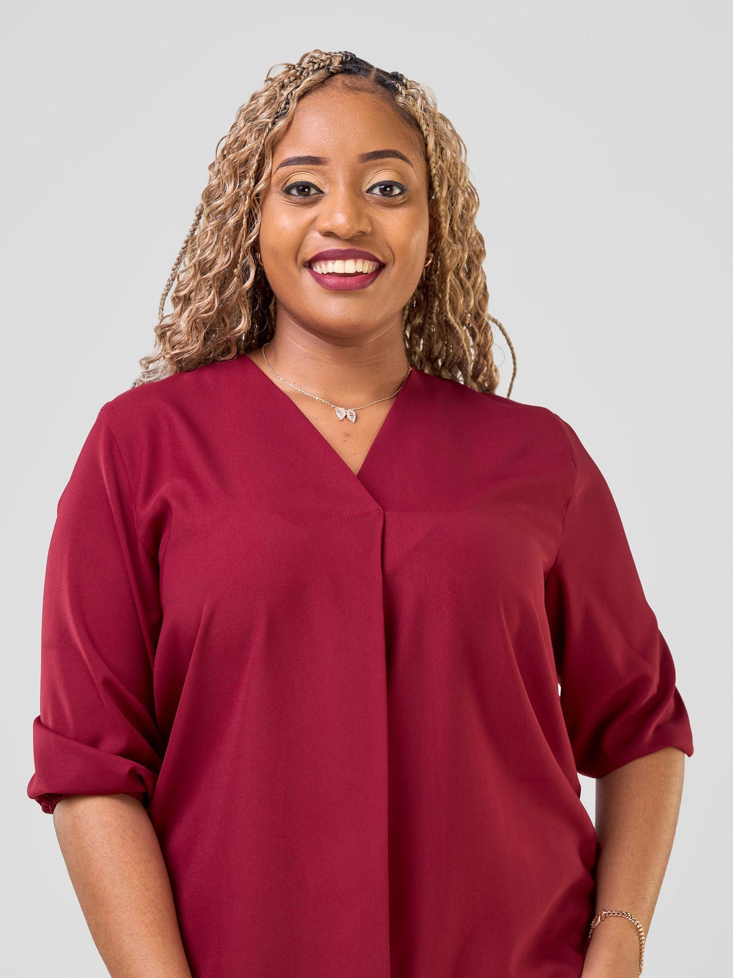 Vivo Dua 3/4 Sleeved V Neck Shirt - Maroon