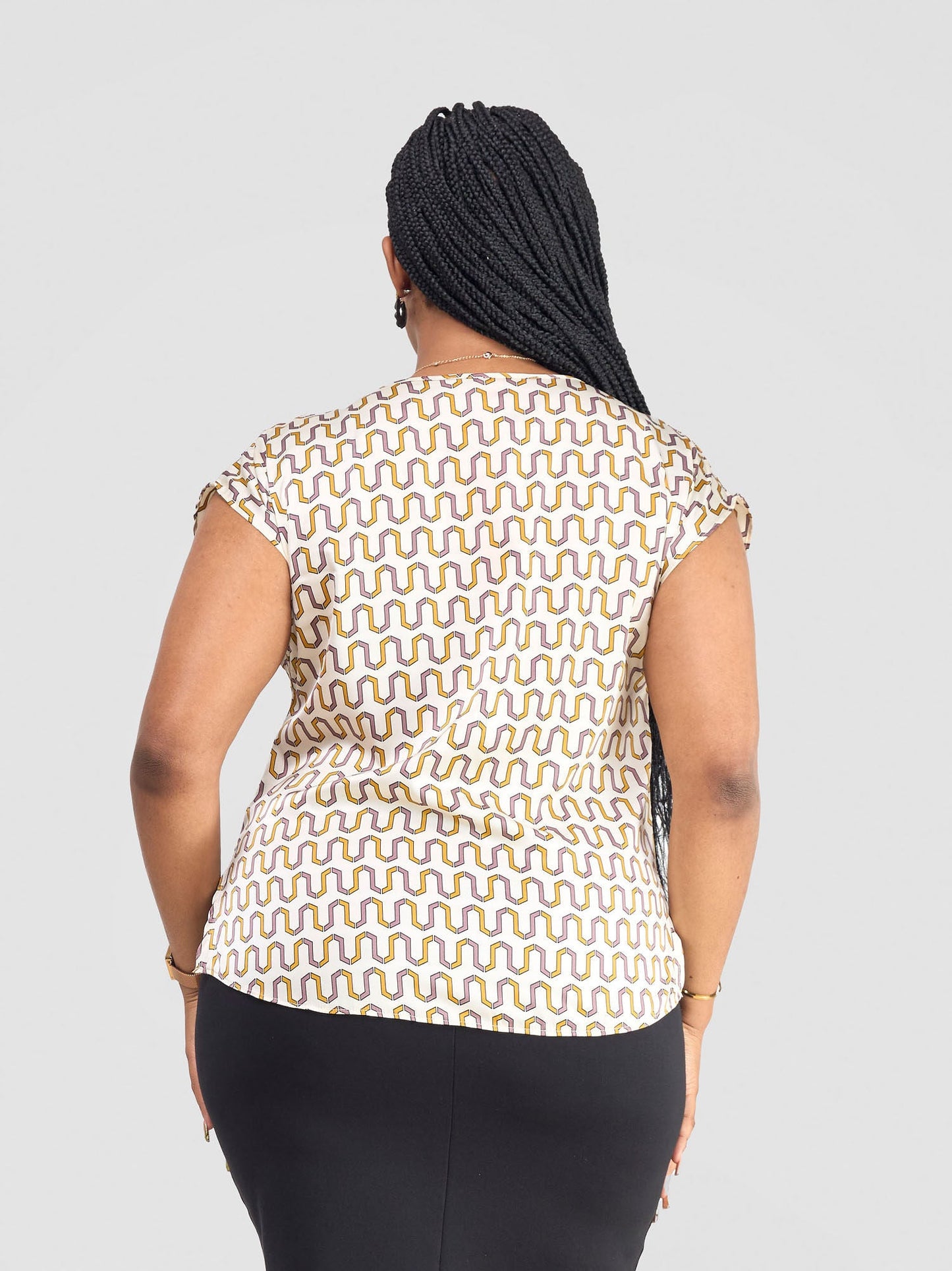 Vivo Fahari Drop Shoulder Cowl Top - Cream/ Purple Chala Print