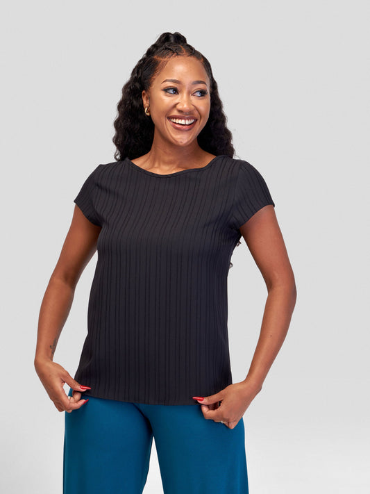 Vivo Basic Crepe Cap Sleeved Top - Black Textured