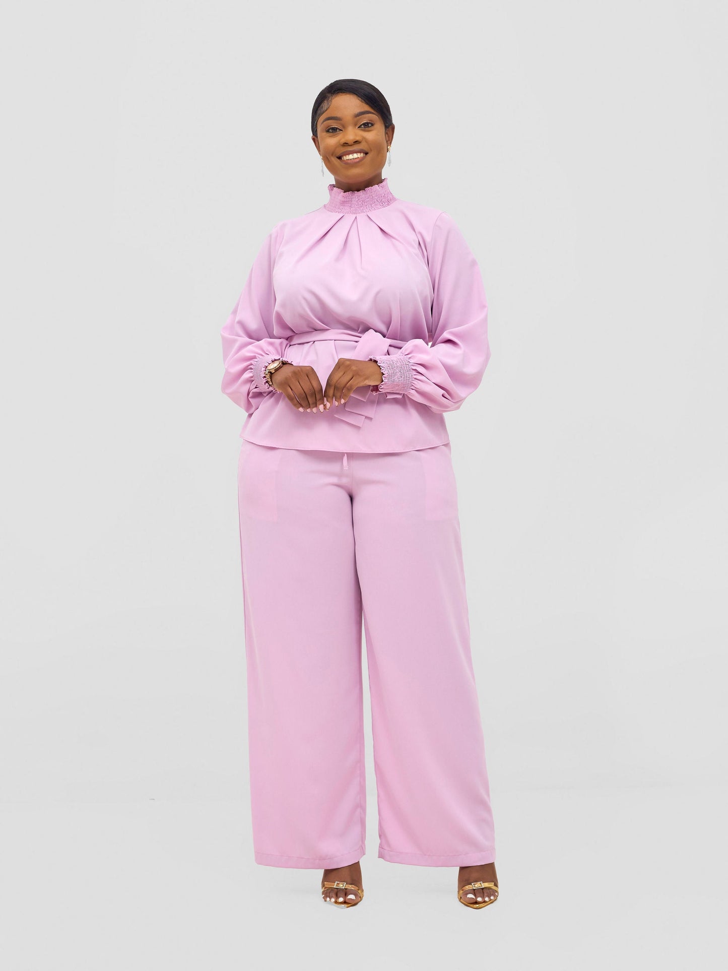 Vivo Ayah Bishop Sleeve Mock Neck Top - Lilac