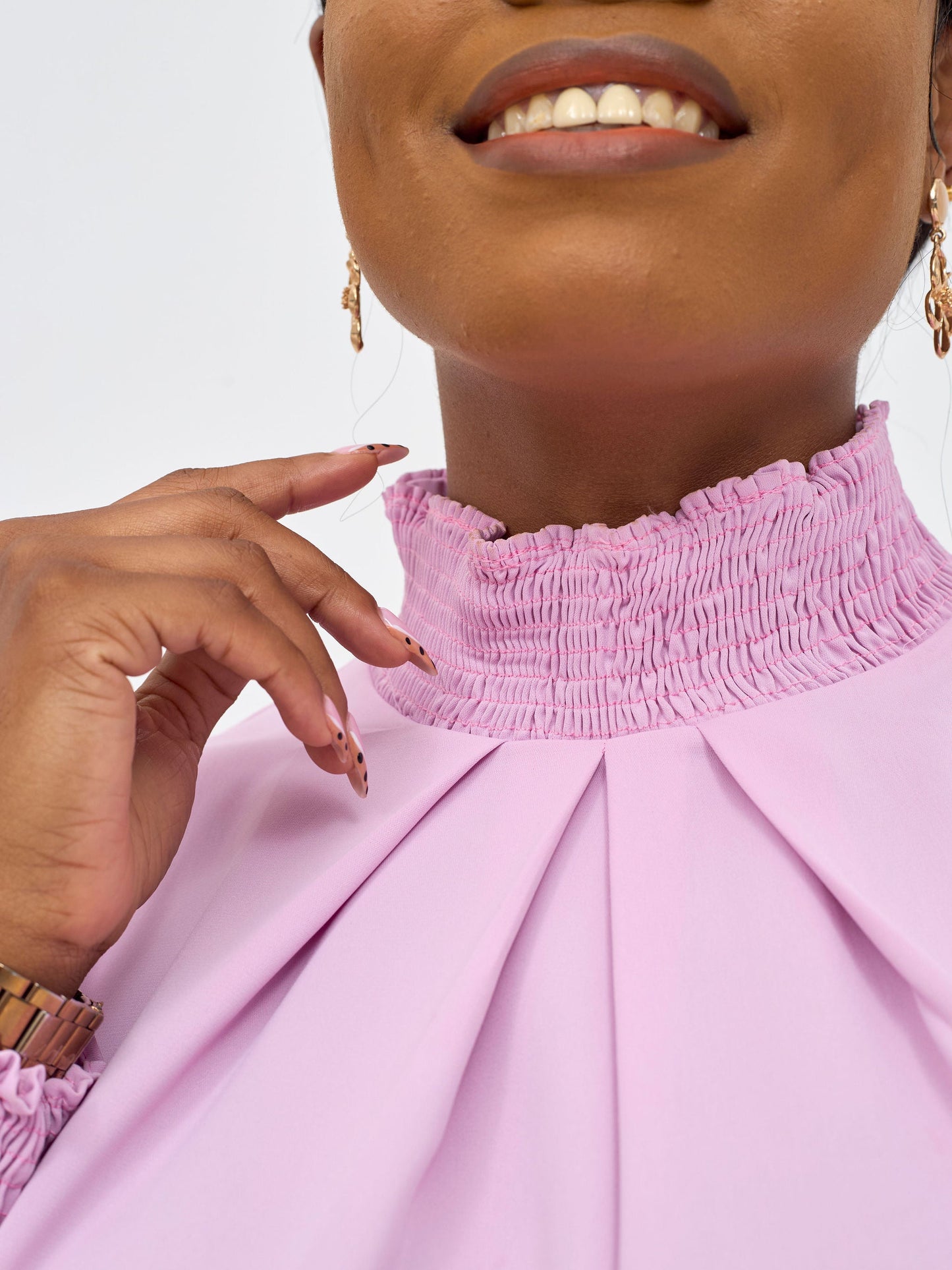 Vivo Ayah Bishop Sleeve Mock Neck Top - Lilac