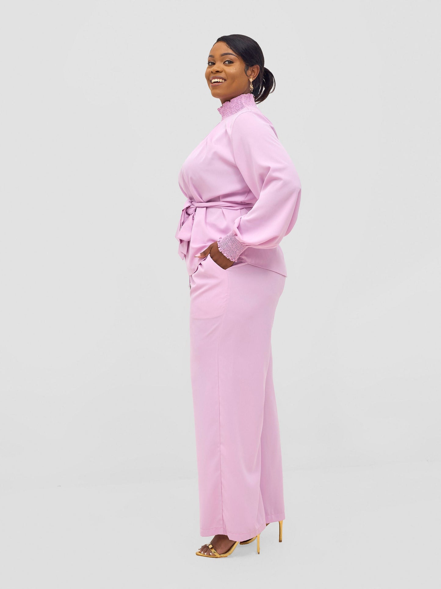 Vivo Ayah Bishop Sleeve Mock Neck Top - Lilac