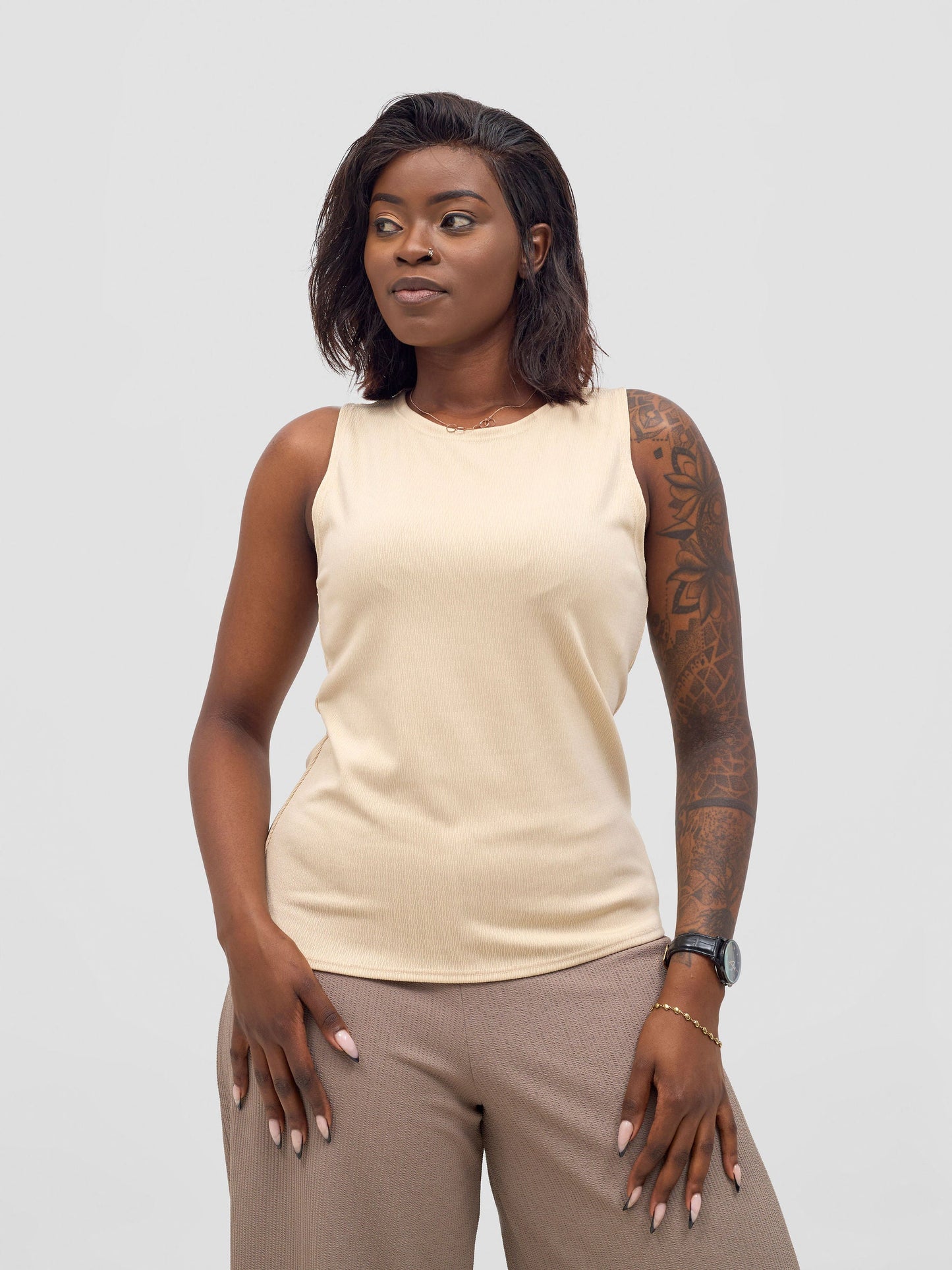 Vivo Chela Tank Top in Stretch Rib - Buttermilk