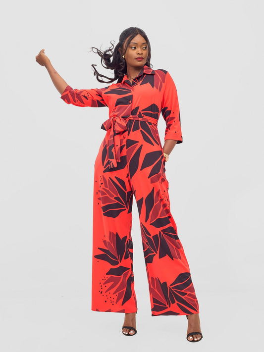 Vivo Ayah 3/4 Sleeve Jumpsuit - Orange / Grey Tullu Print