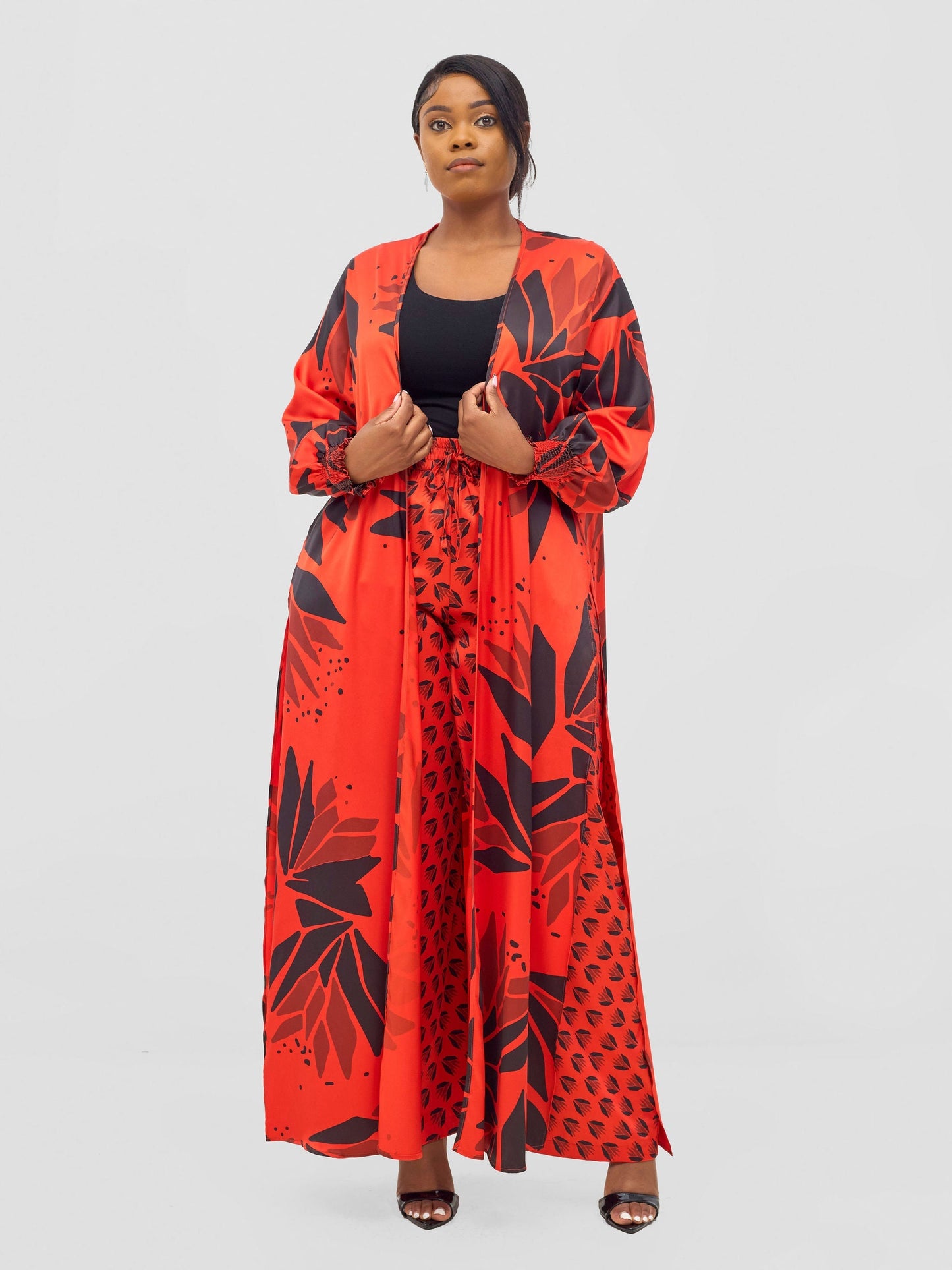 Vivo Ayah Kimono - Orange / Black Tullu Print