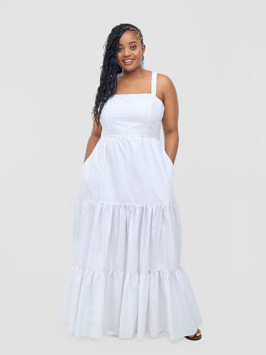 Safari Tie Back Maxi Dress - White