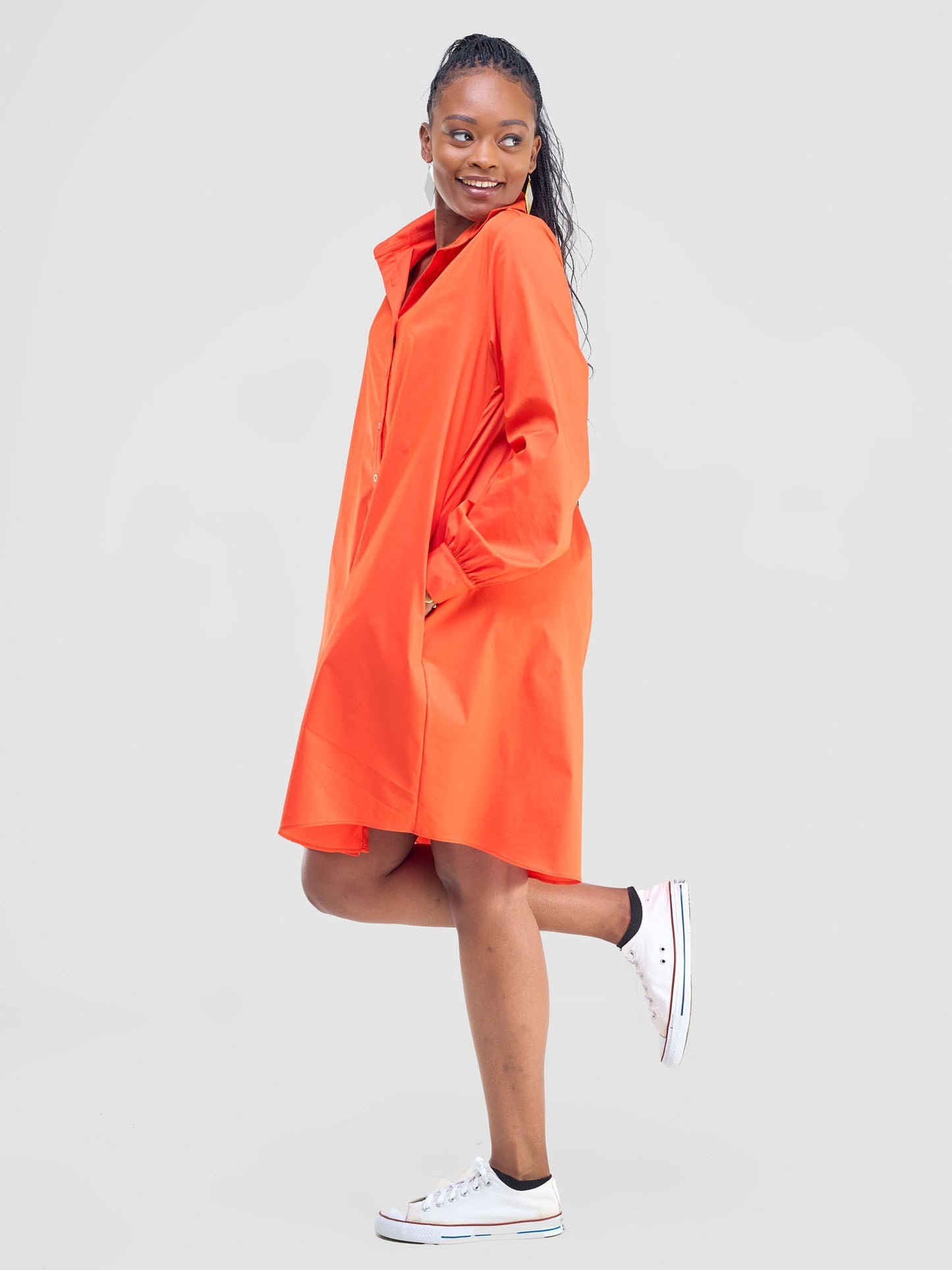 Safari Kaya Long Sleeve Shirt Dress - Orange