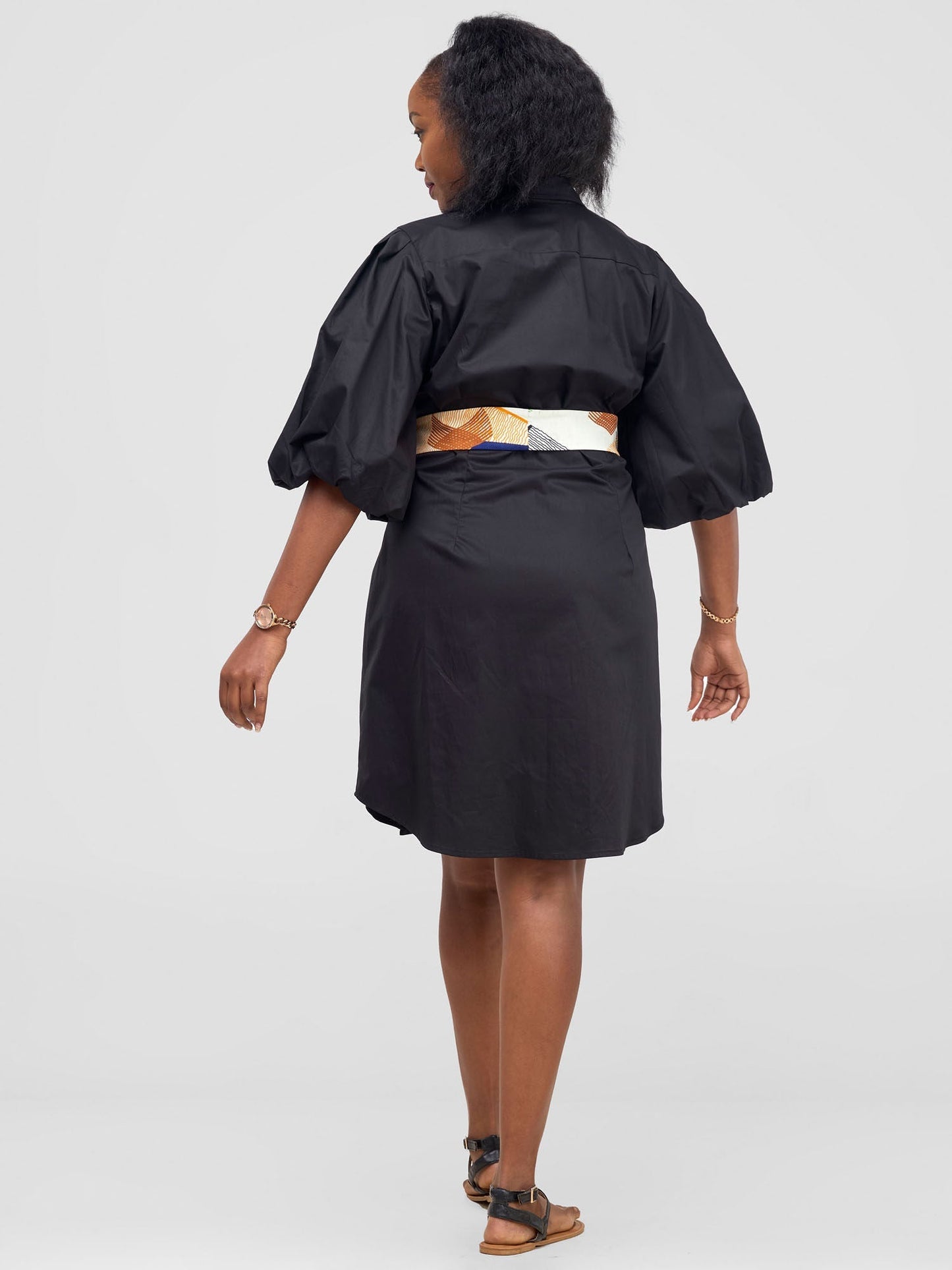 Safari Mali Bishop Sleeve Shirt Dress - Black