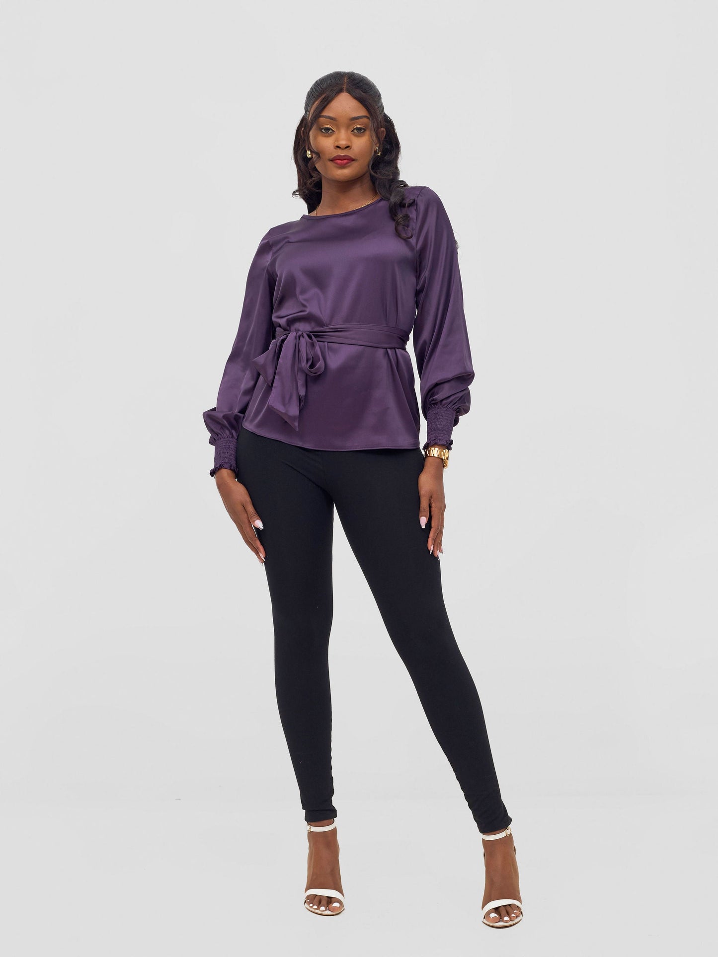 Vivo Ayah Shirred Cuff Loose Top - Dark Purple