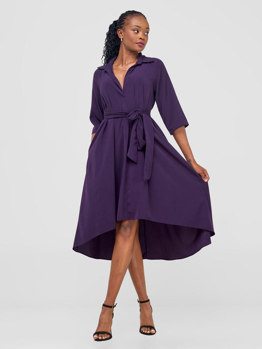 Vivo Yumi High Low Shirt Dress - Blue Berry