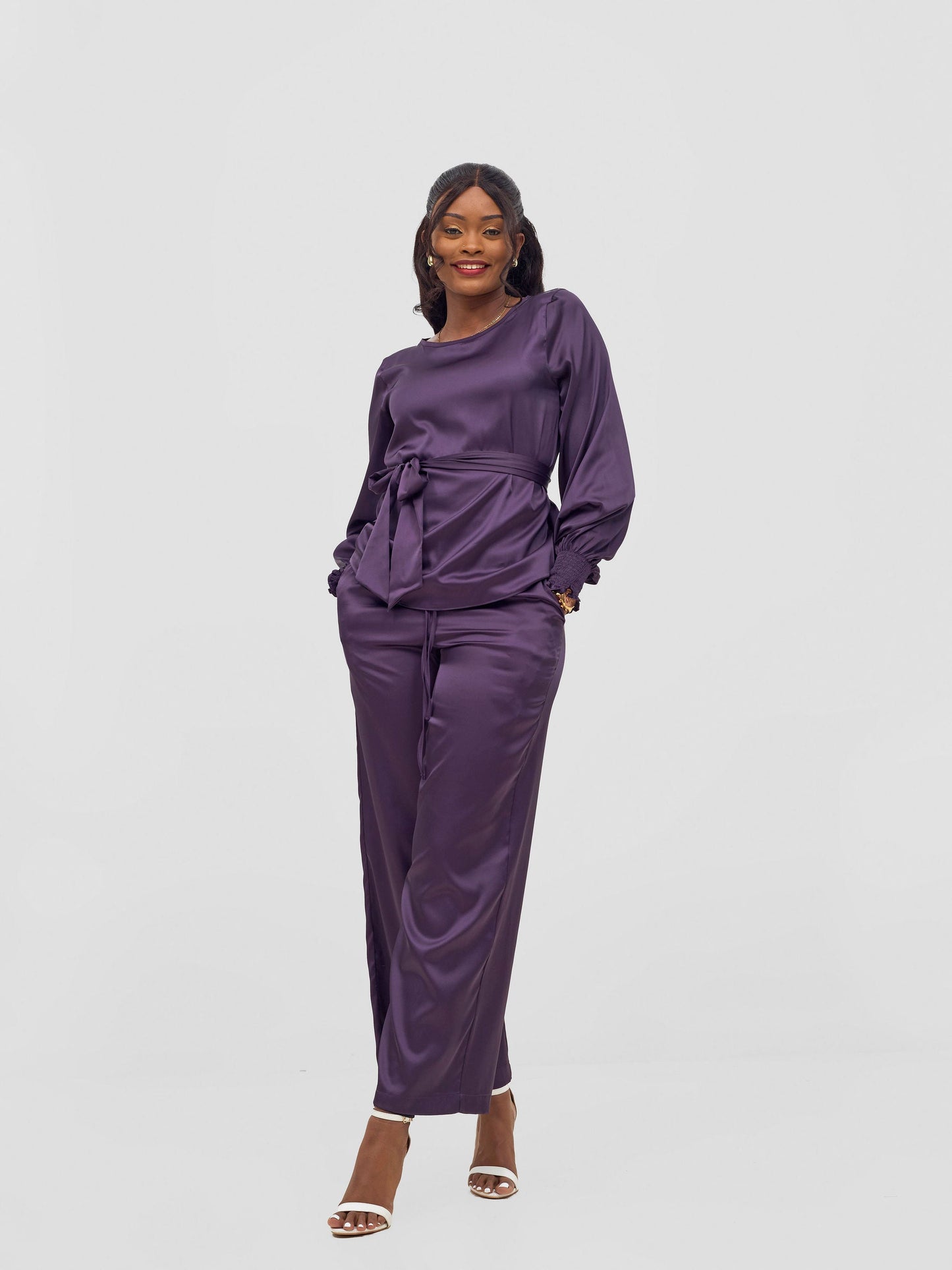 Vivo Ayah Shirred Cuff Loose Top - Dark Purple